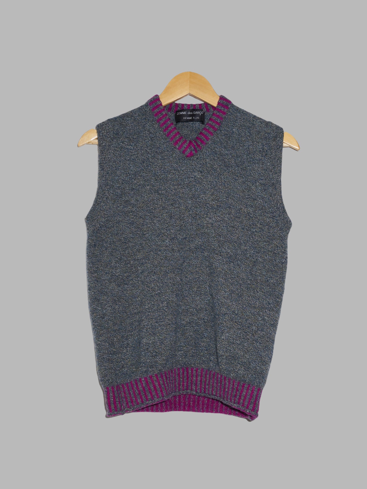 Comme des Garcons Homme Plus 1996 heathered grey wool knit purple trim vest - XS