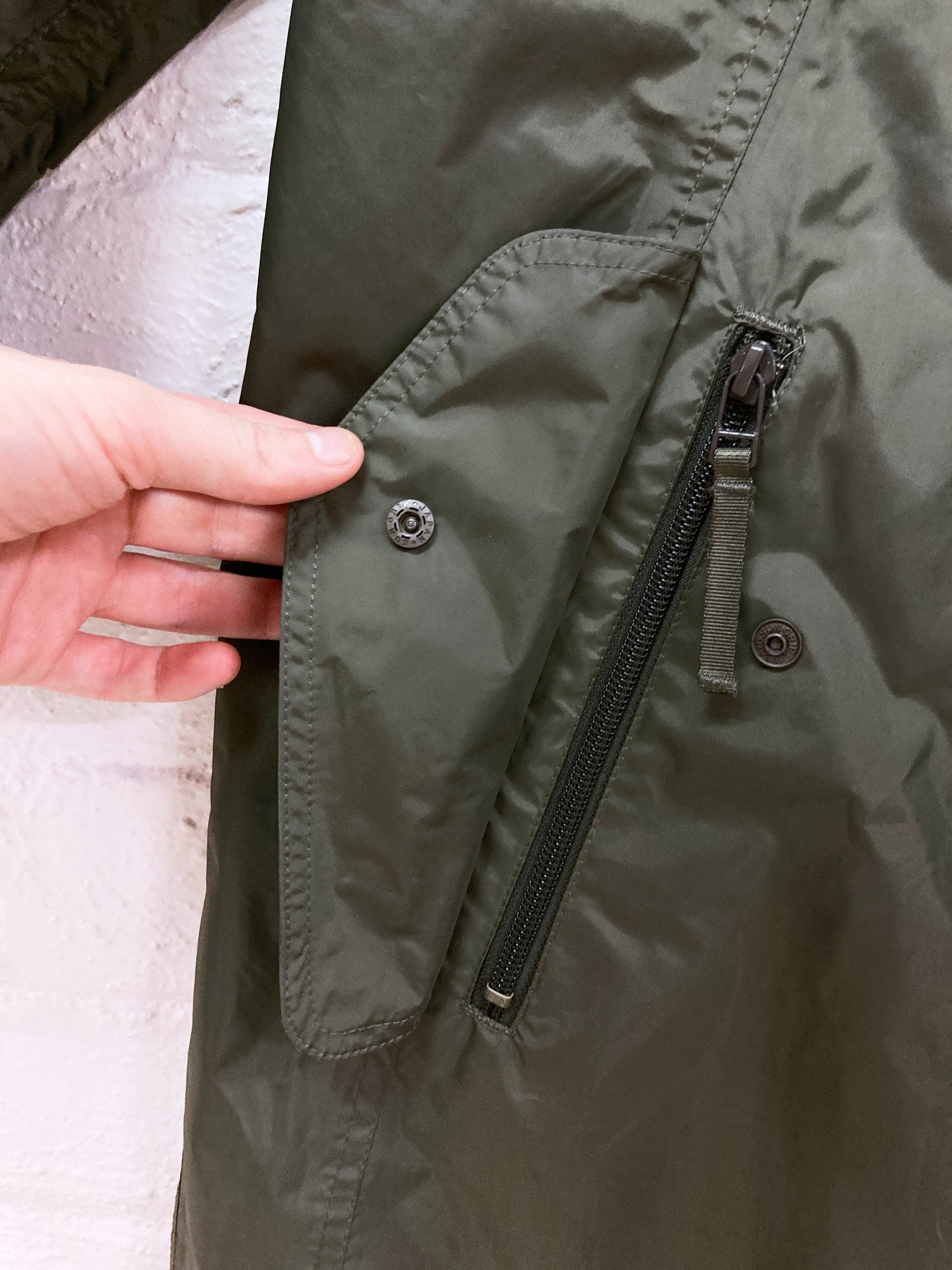 Issey Miyake khaki polyester full length multi pocket parachute
