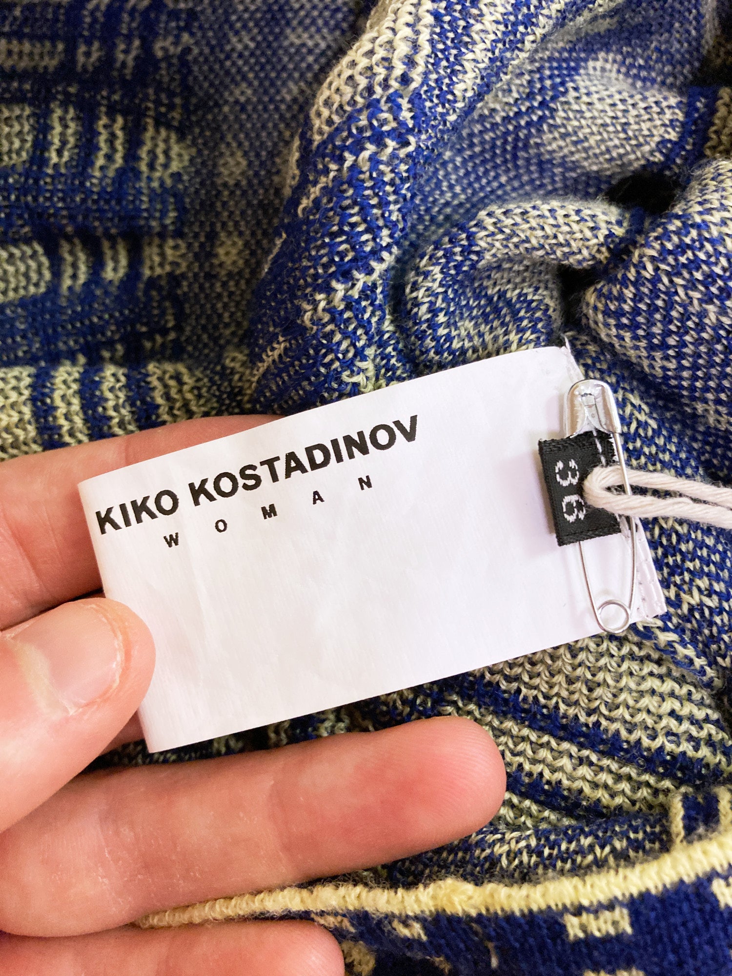 Kiko Kostadinov Woman AW2020 green blue tartan wool 3D knit column dress - sz 36