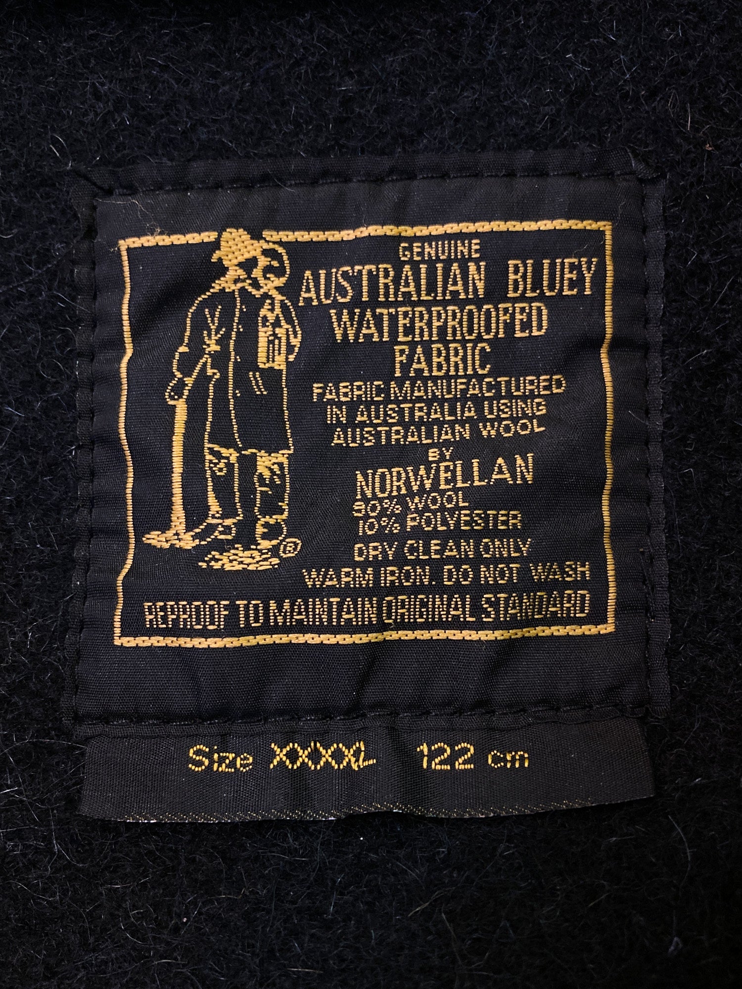 Vintage Norwellan heavy charcoal wool waterproofed bluey jacket size XXXXL