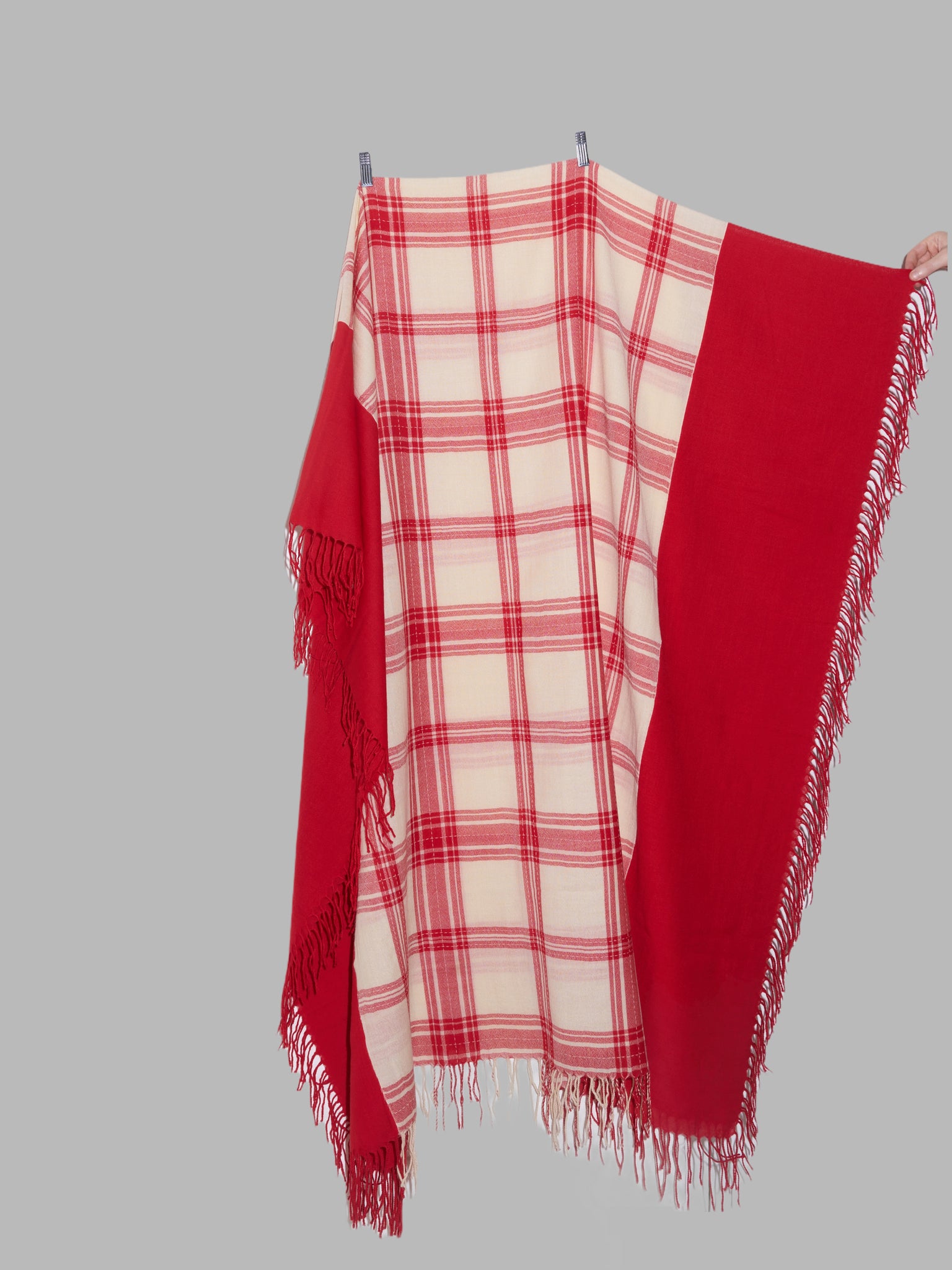 Tricot Comme des Garcons 1991 huge red cream plaid wool shawl scarf