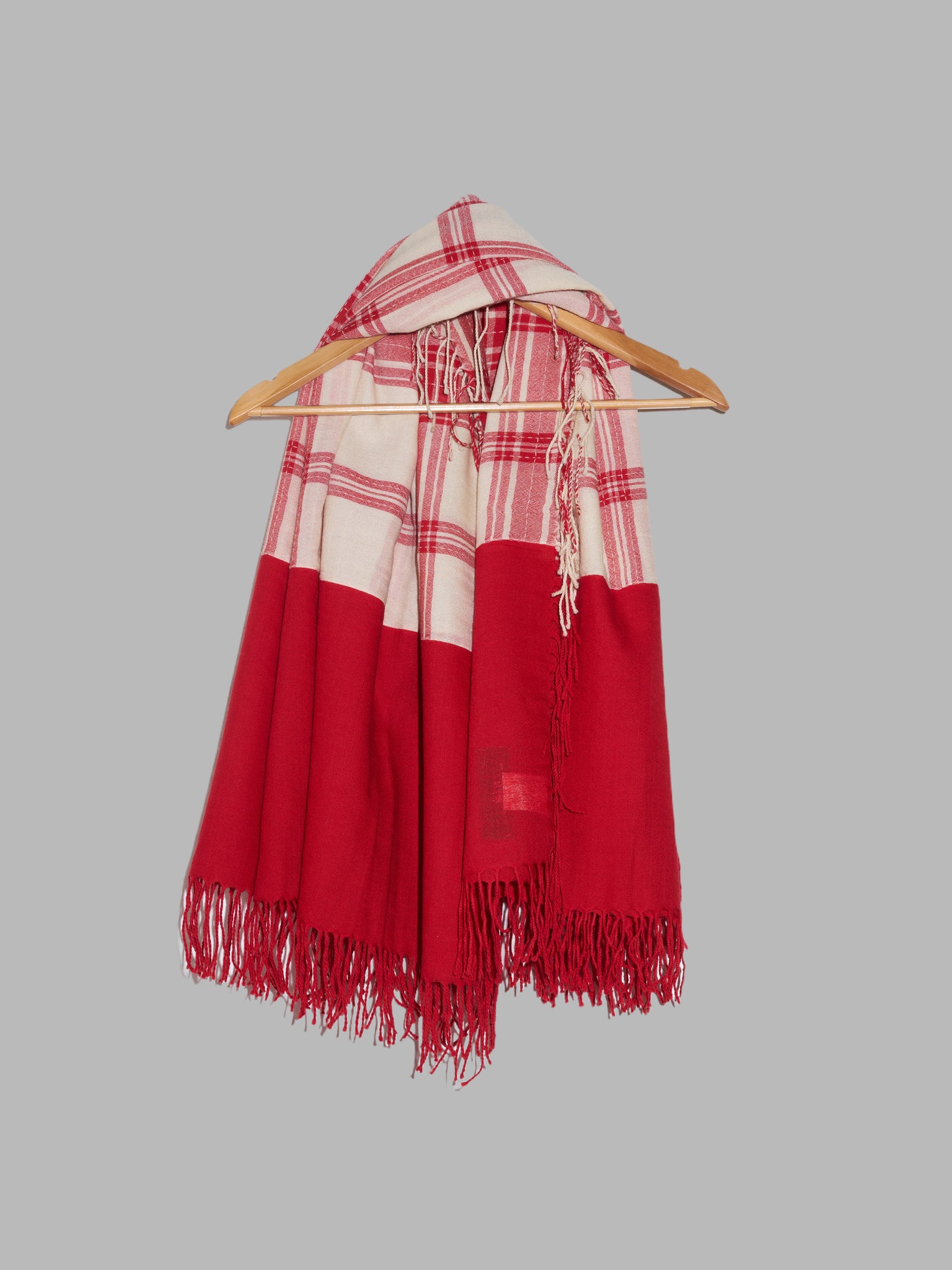 Tricot Comme des Garcons 1991 huge red cream plaid wool shawl scarf
