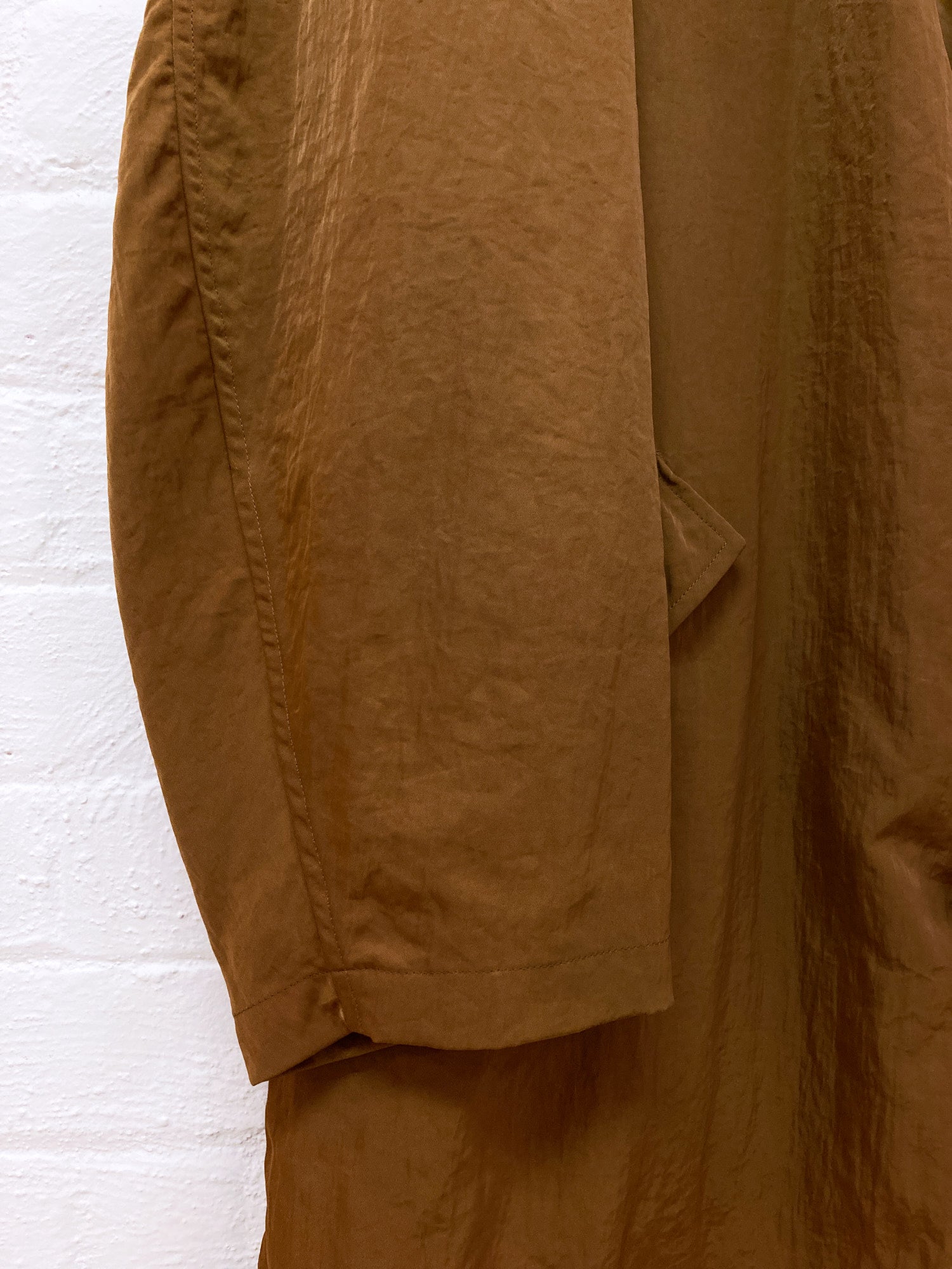 Y's for Men Yohji Yamamoto 1980s brown creased nylon mackintosh coat - L M