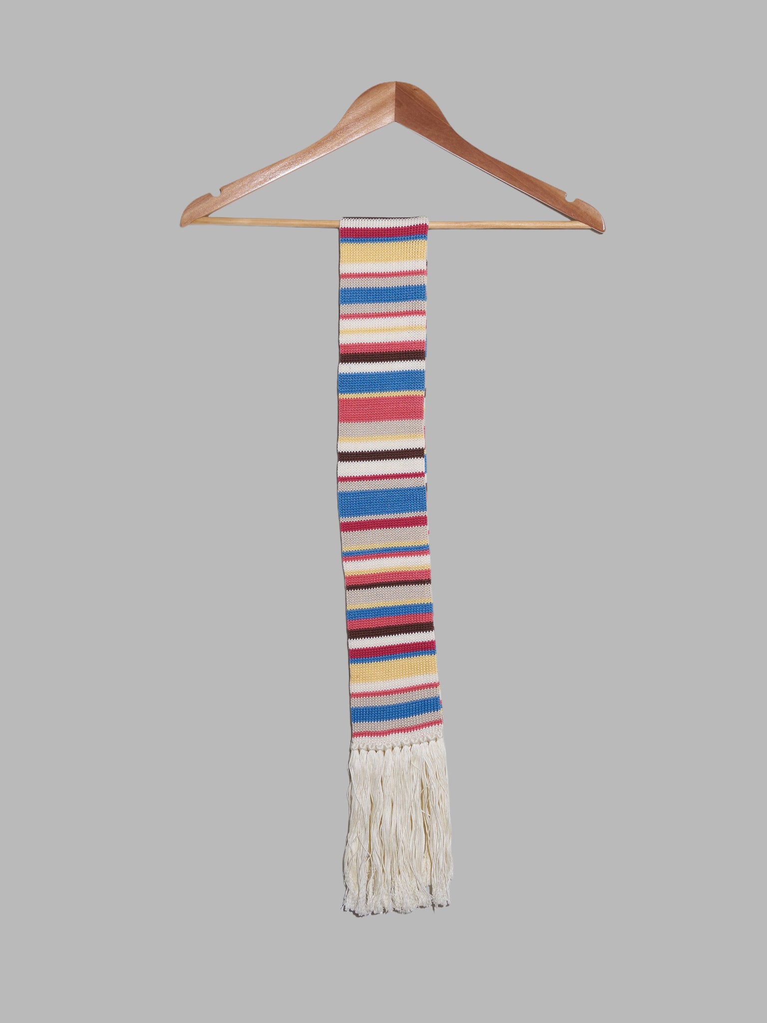Martin Kidman knitted cotton scarf with multicolour stripe and tassels