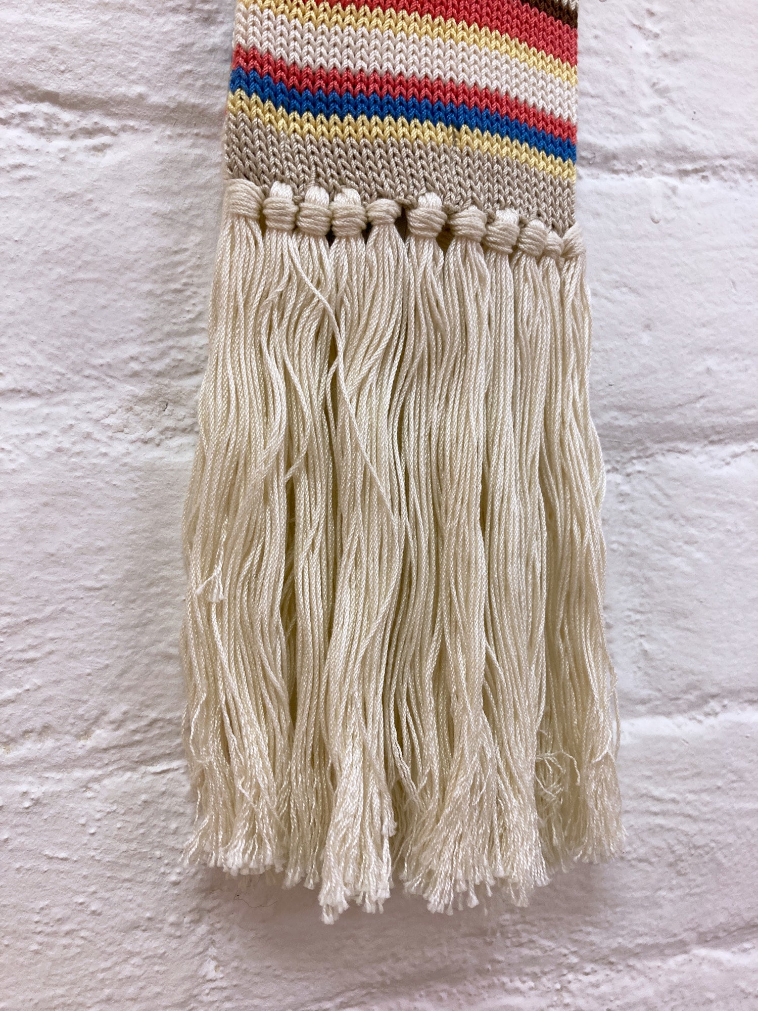 Martin Kidman knitted cotton scarf with multicolour stripe and tassels