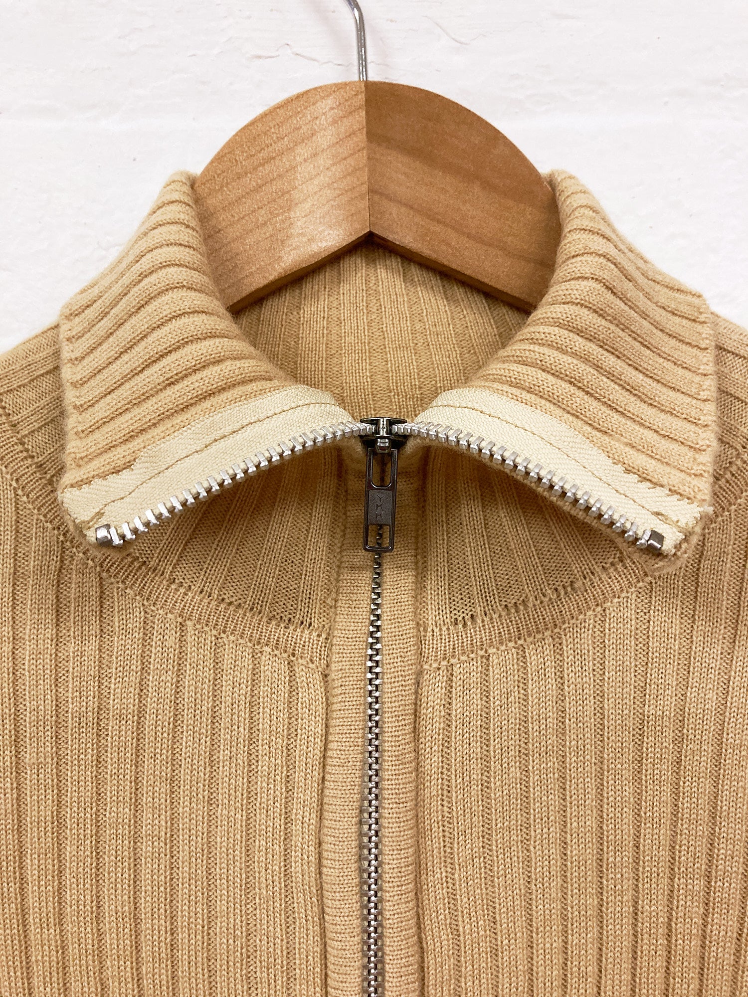 Jean Paul Gaultier Jean's beige wool rib knit zipped high