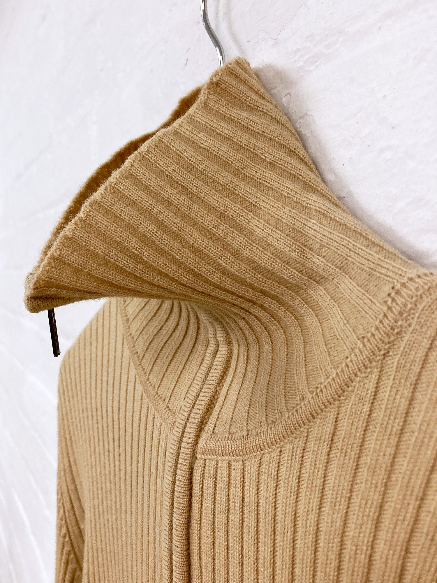 Jean Paul Gaultier Jean's beige wool rib knit zipped high neck jumper - size 48