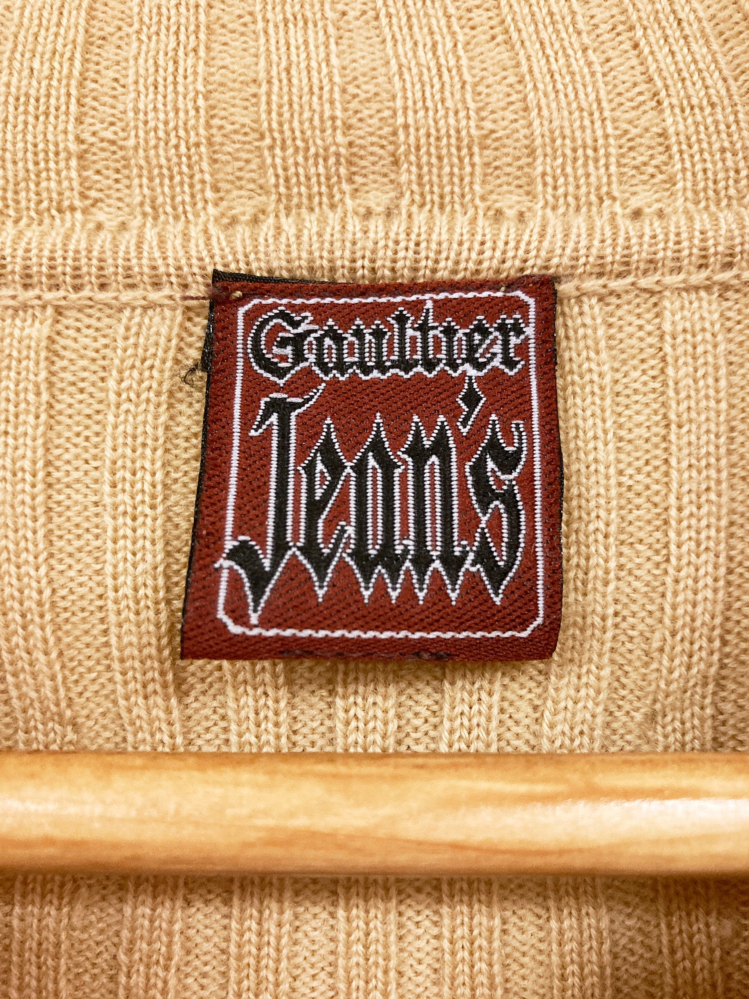 Jean Paul Gaultier Jean's beige wool rib knit zipped high neck jumper - size 48