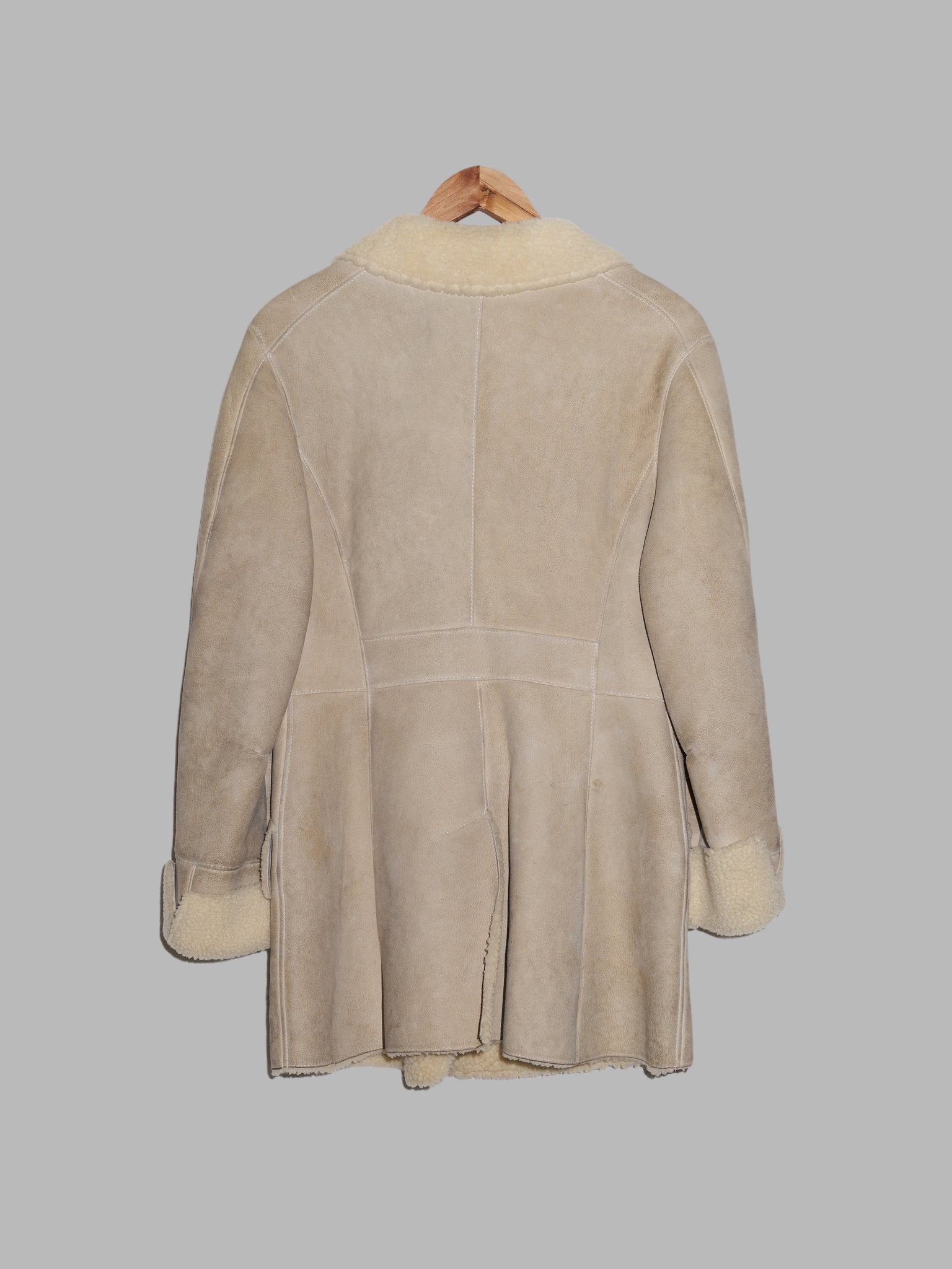 Christophe Lemaire pour Marsil Paris beige leather 3 button mouton coat - sz 38