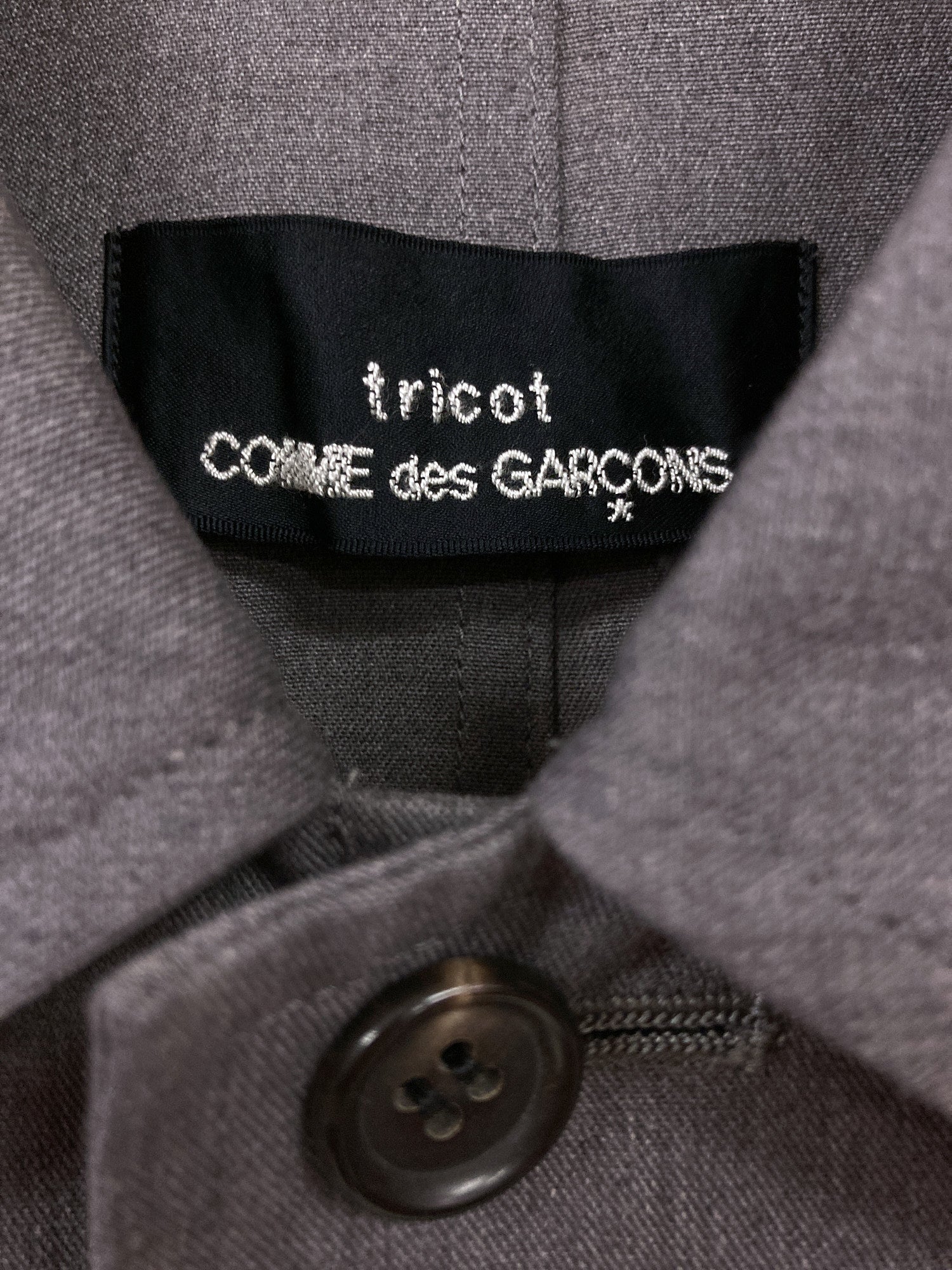 Tricot Comme des Garcons 1998 grey poly twill full length flap pocket coat