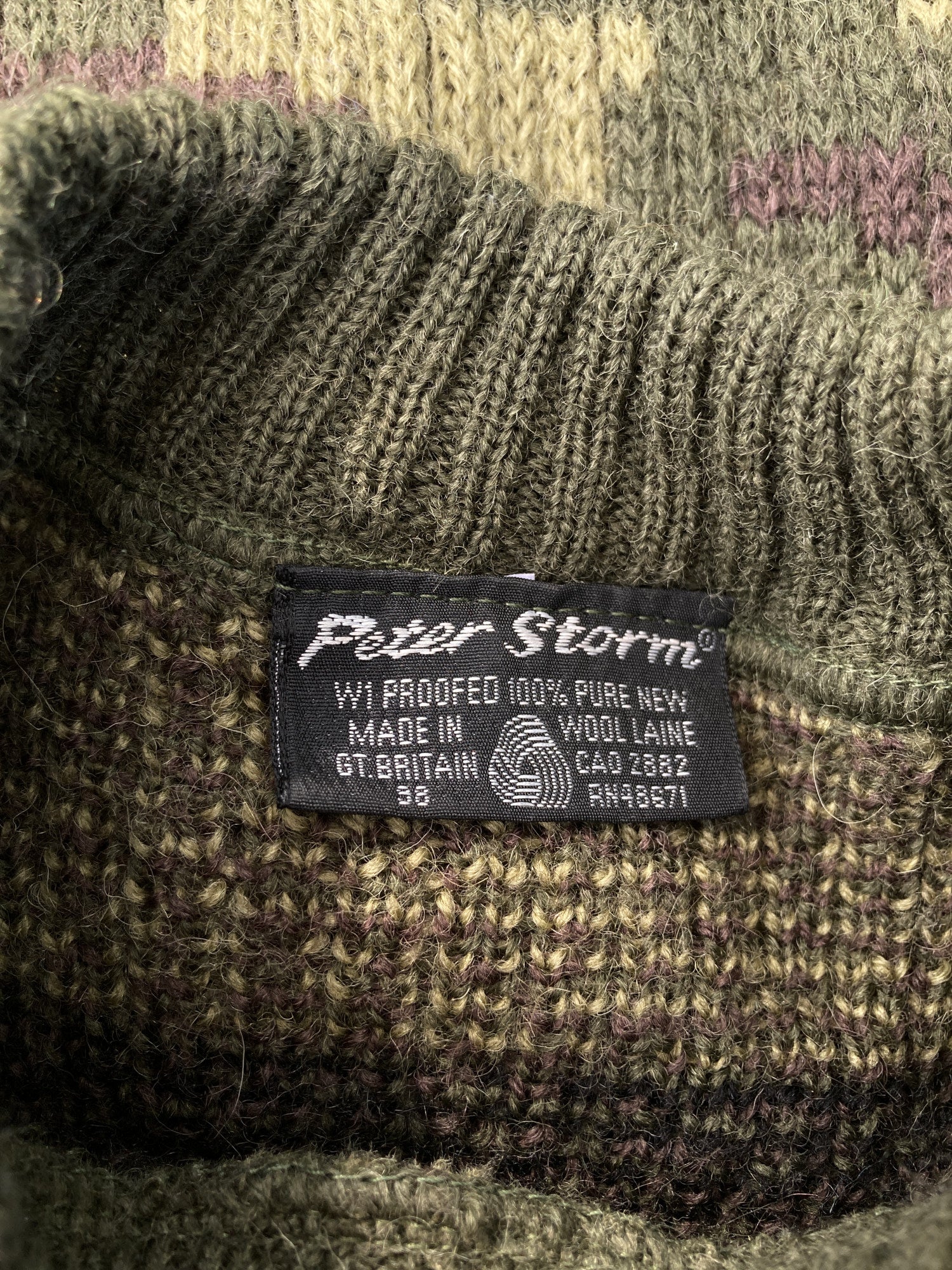 Peter Storm 1998 khaki camo W1 proofed wool rib waterproof army jumper - M