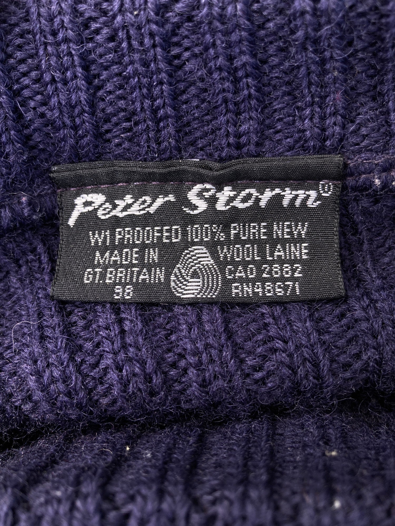 Peter Storm 1998 navy W1 proofed wool rib waterproof army jumper - L