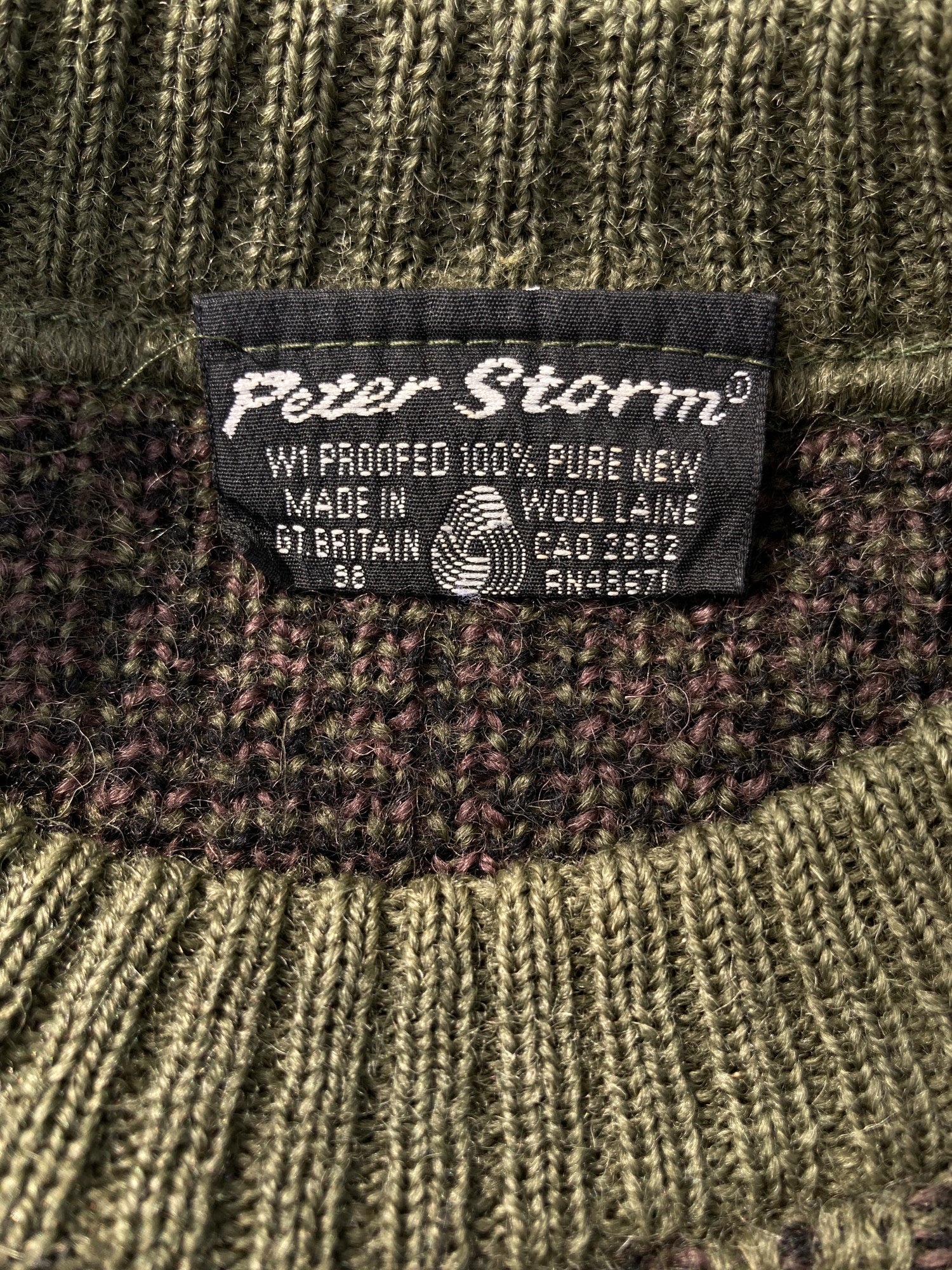 Peter Storm 1998 khaki camo W1 proofed wool rib waterproof army jumper - M