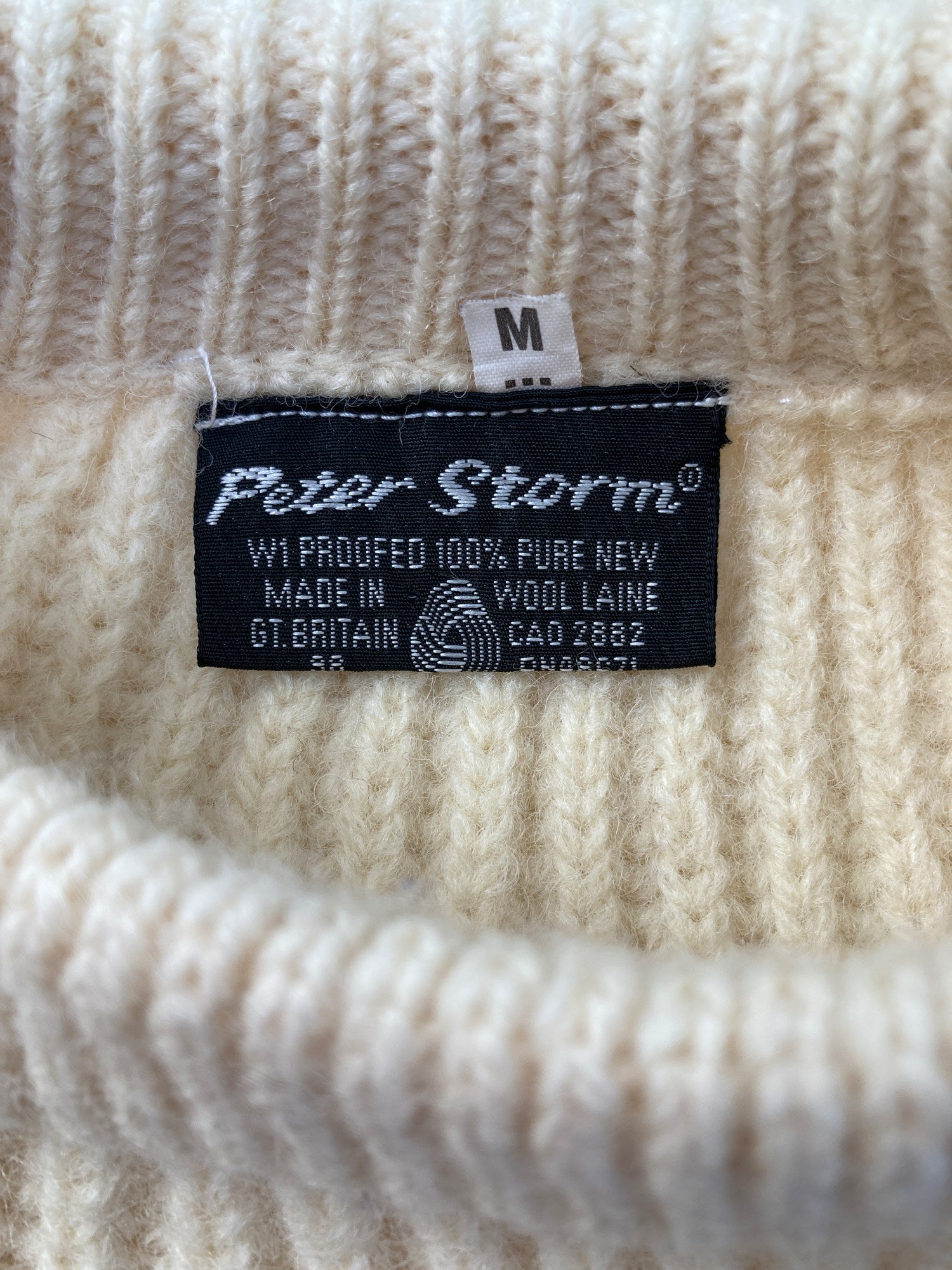 Peter Storm 1998 cream W1 proofed wool waterproof crew neck jumper - M