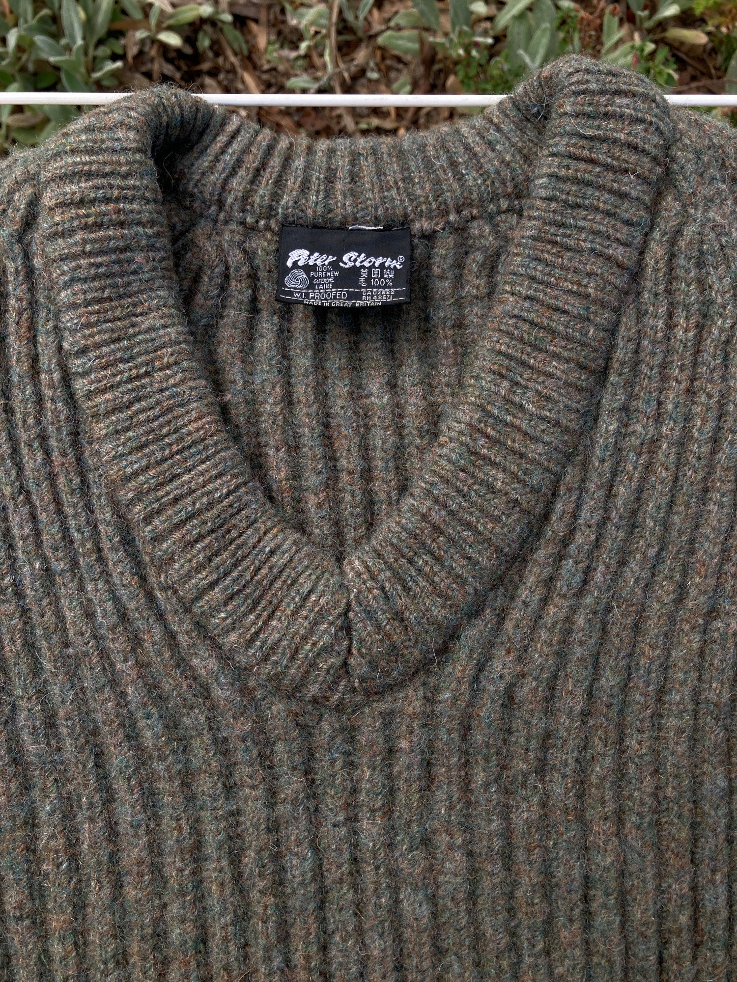 Peter Storm 1984 khaki W1 proofed wool waterproof v neck jumper - M