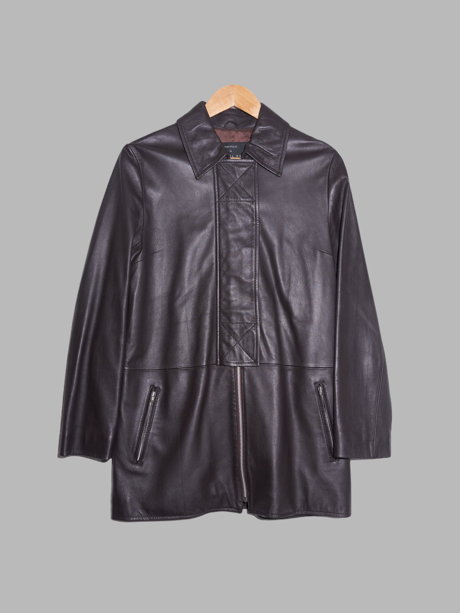Portfolio by Michael Kors dark brown sheepskin leather zipped coat - size 40