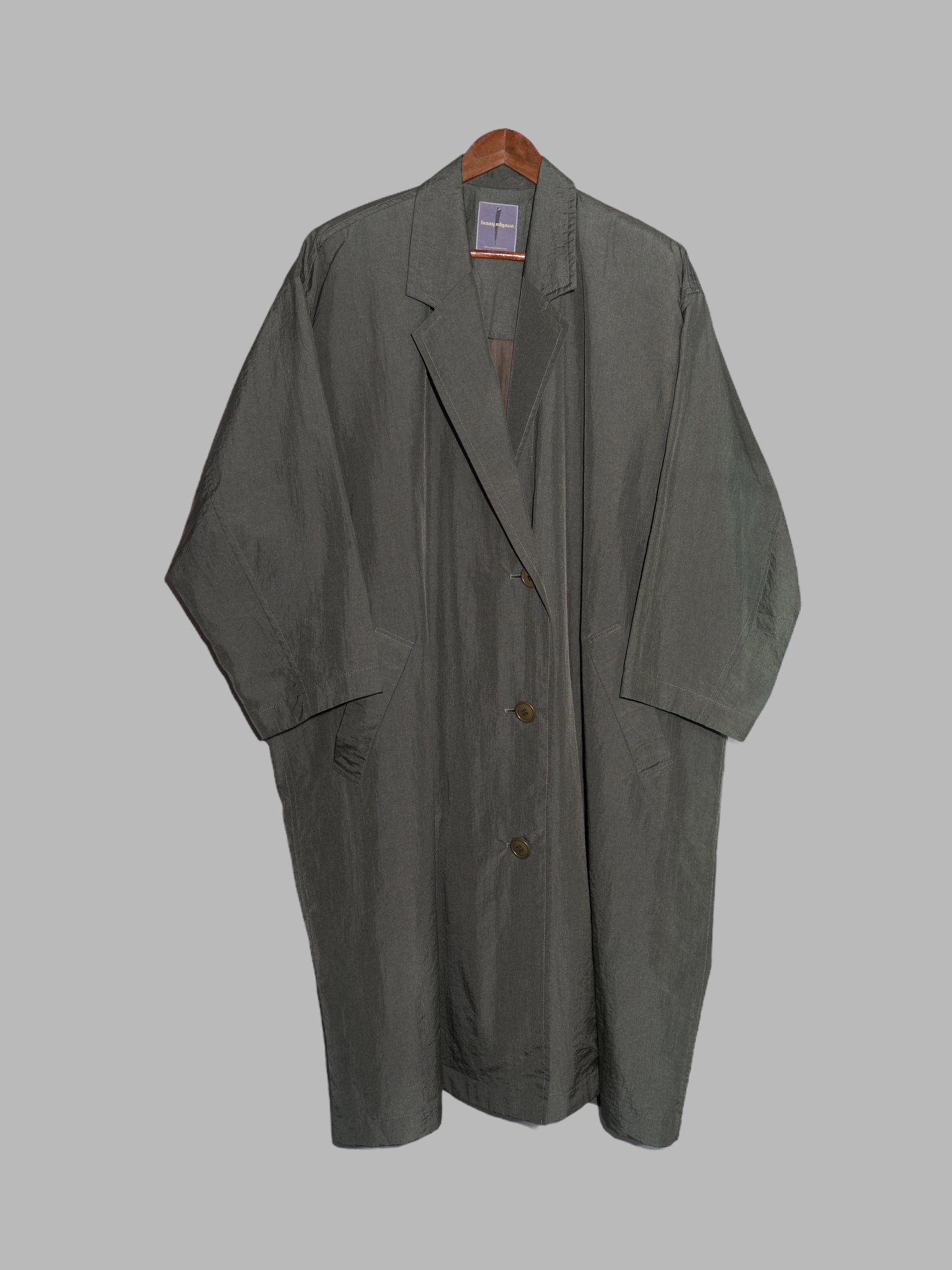 Issey Miyake 1980s khaki cotton nylon oversized rectangle coat - size M