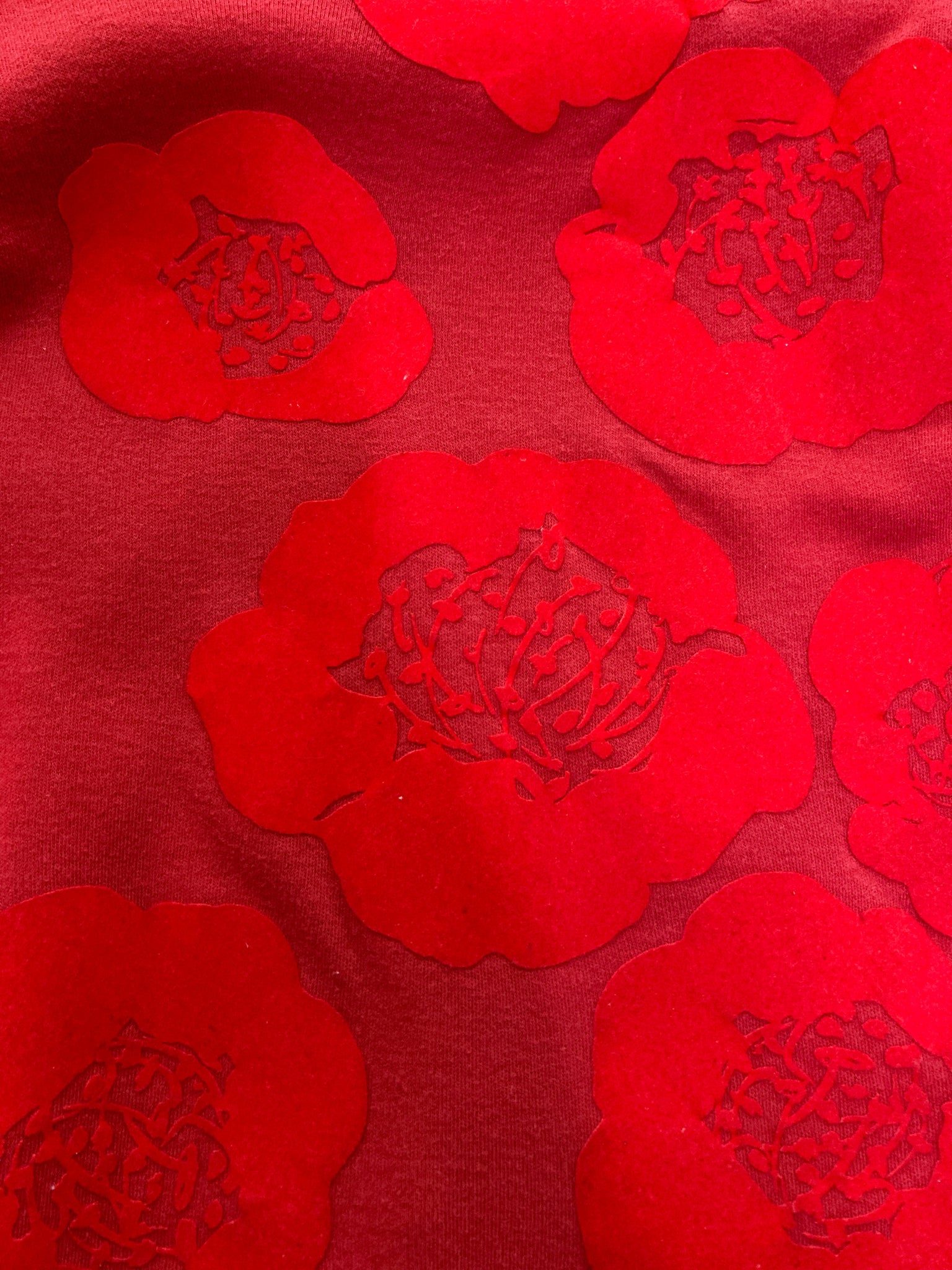 Comme des Garcons AW1996 red cotton top with brushed flower applique