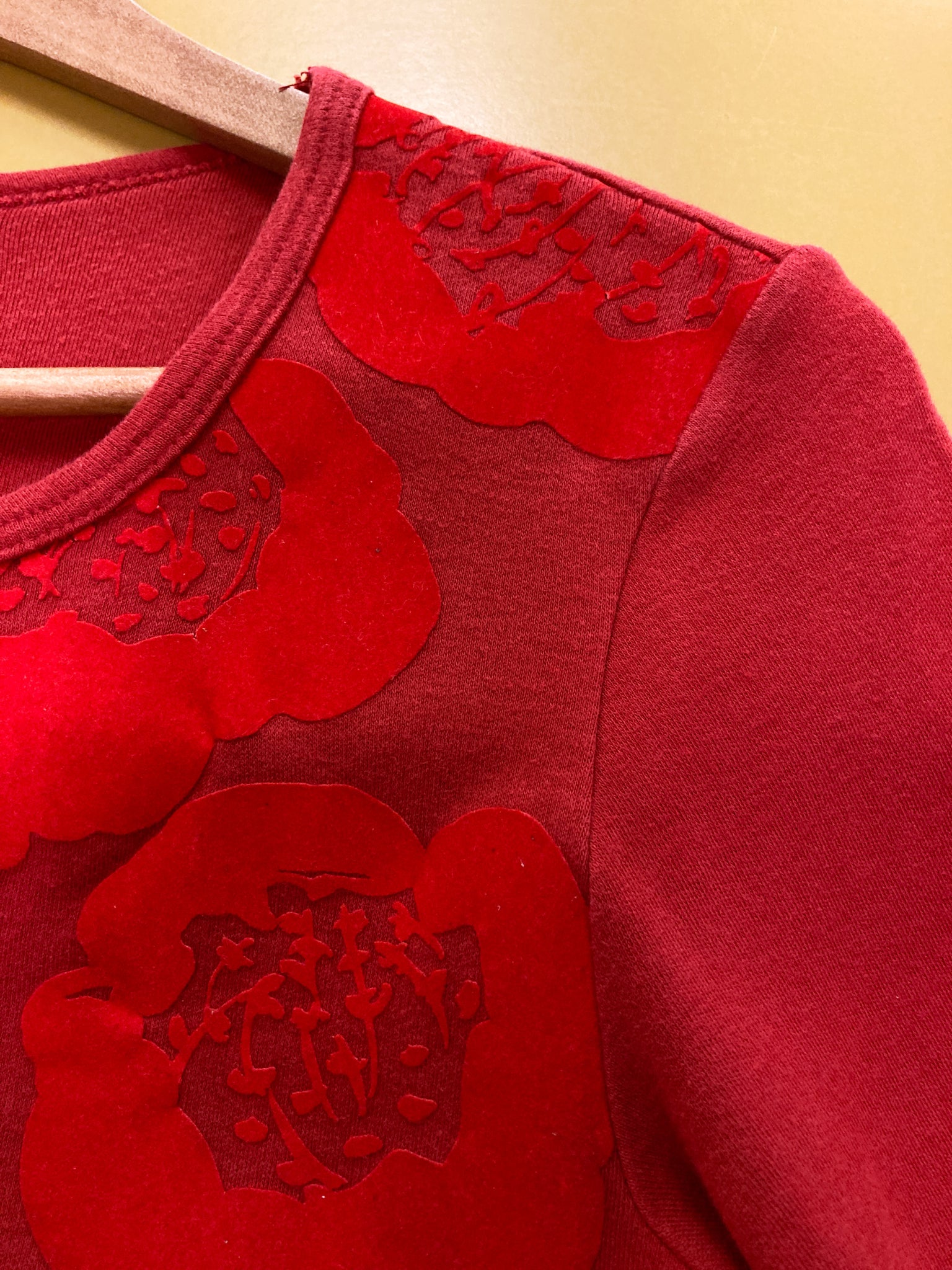 Comme des Garcons AW1996 red cotton top with brushed flower applique
