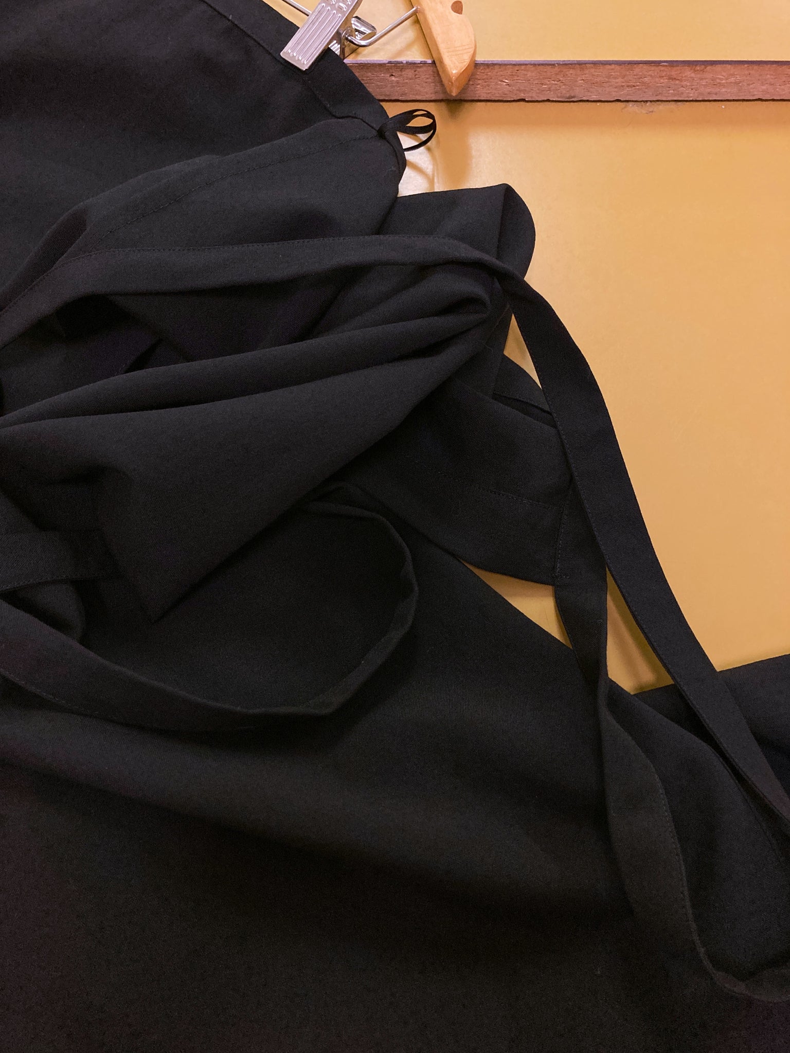 Robe de Chambre Comme des Garcons black wool gabardine hem ruffle apron skirt
