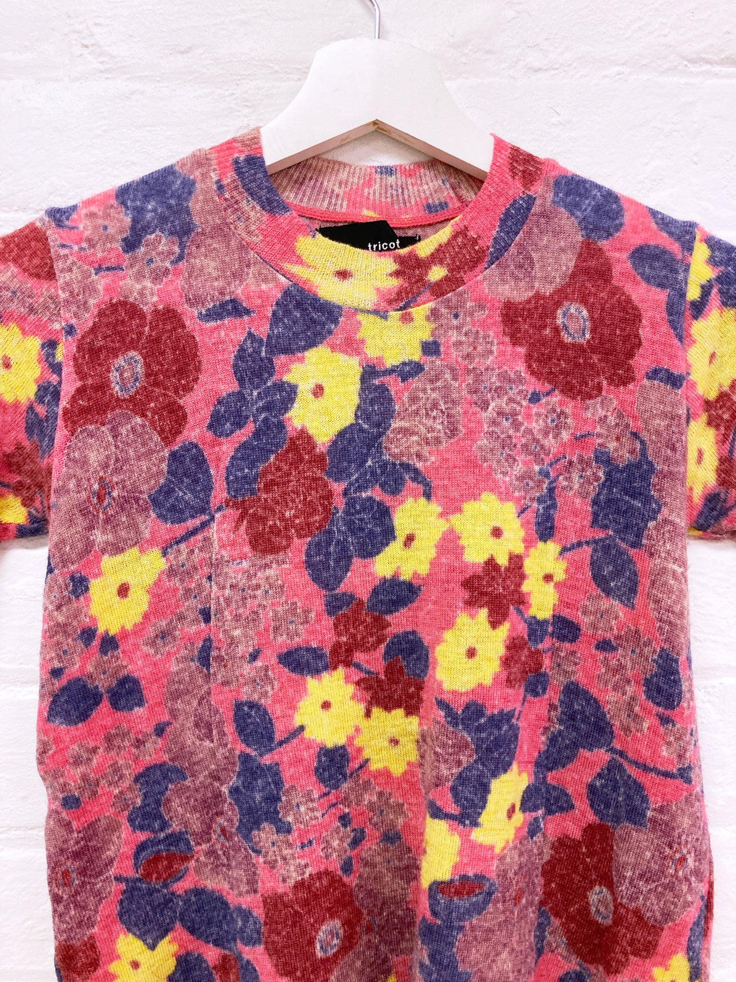 Tricot Comme des Garcons 1995 multi colour floral print wool knit t-shirt
