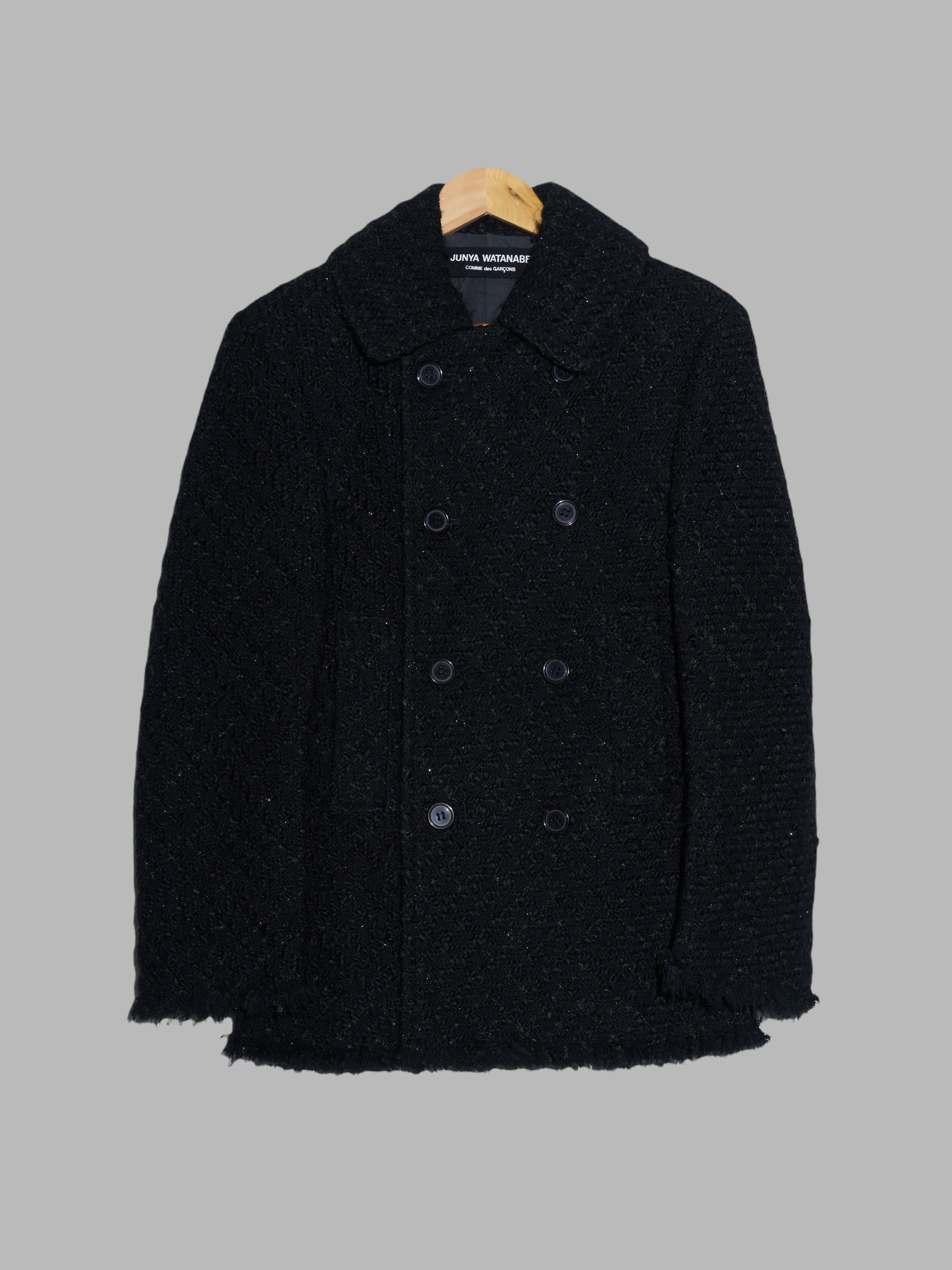 Junya Watanabe Comme des Garcons black wool boucle raw hem pea