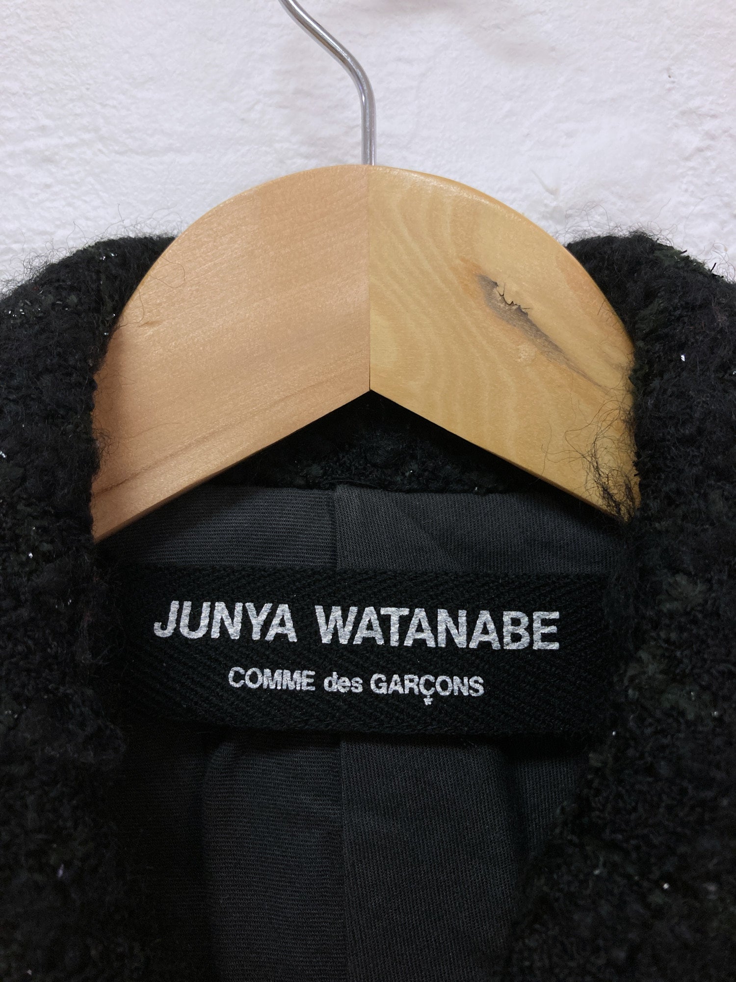 Junya Watanabe Comme des Garcons black wool boucle unfinished hem pea coat