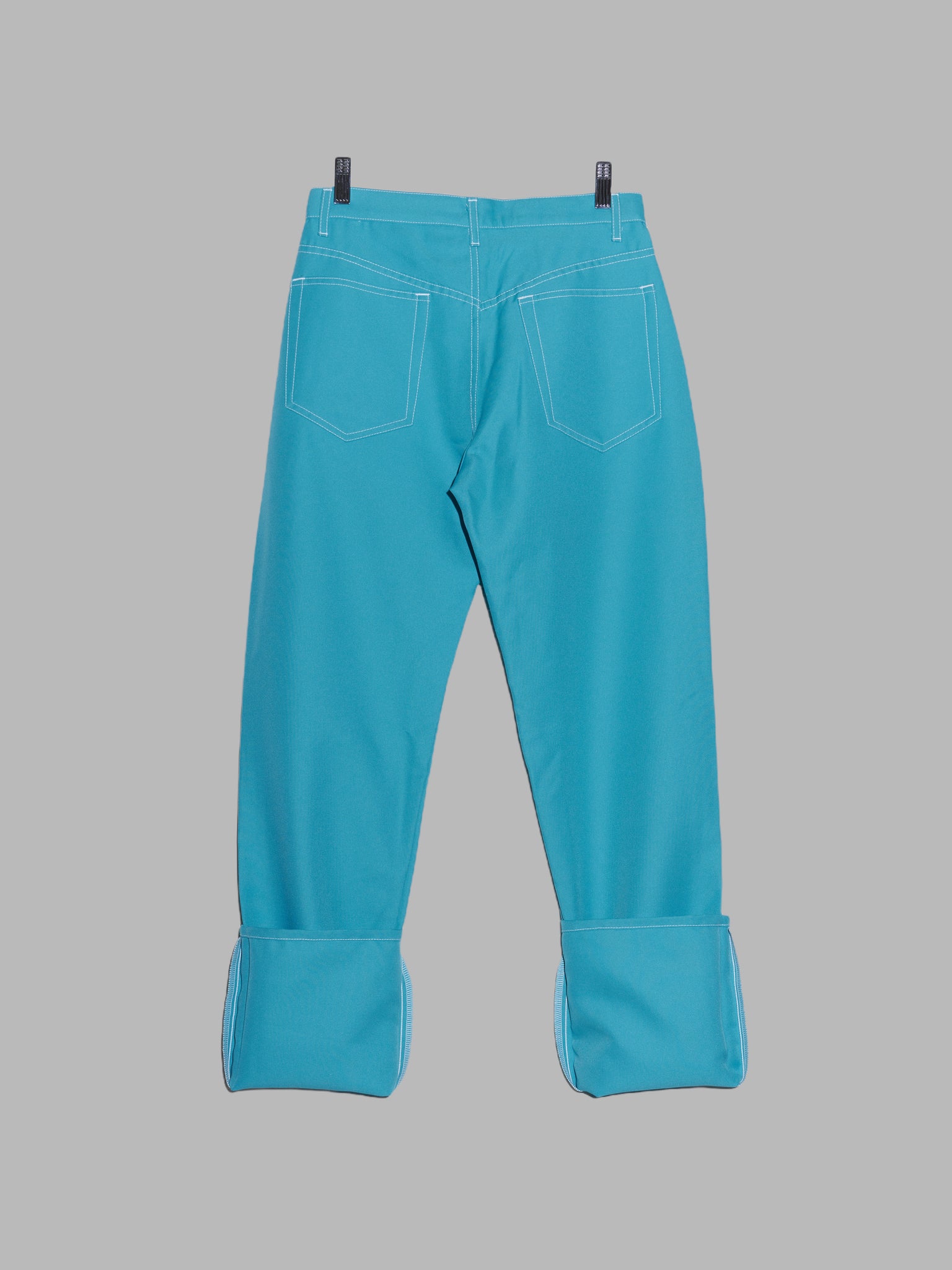 Comme des Garcons SS1996 turquoise blue polyester extra long jean trousers - M