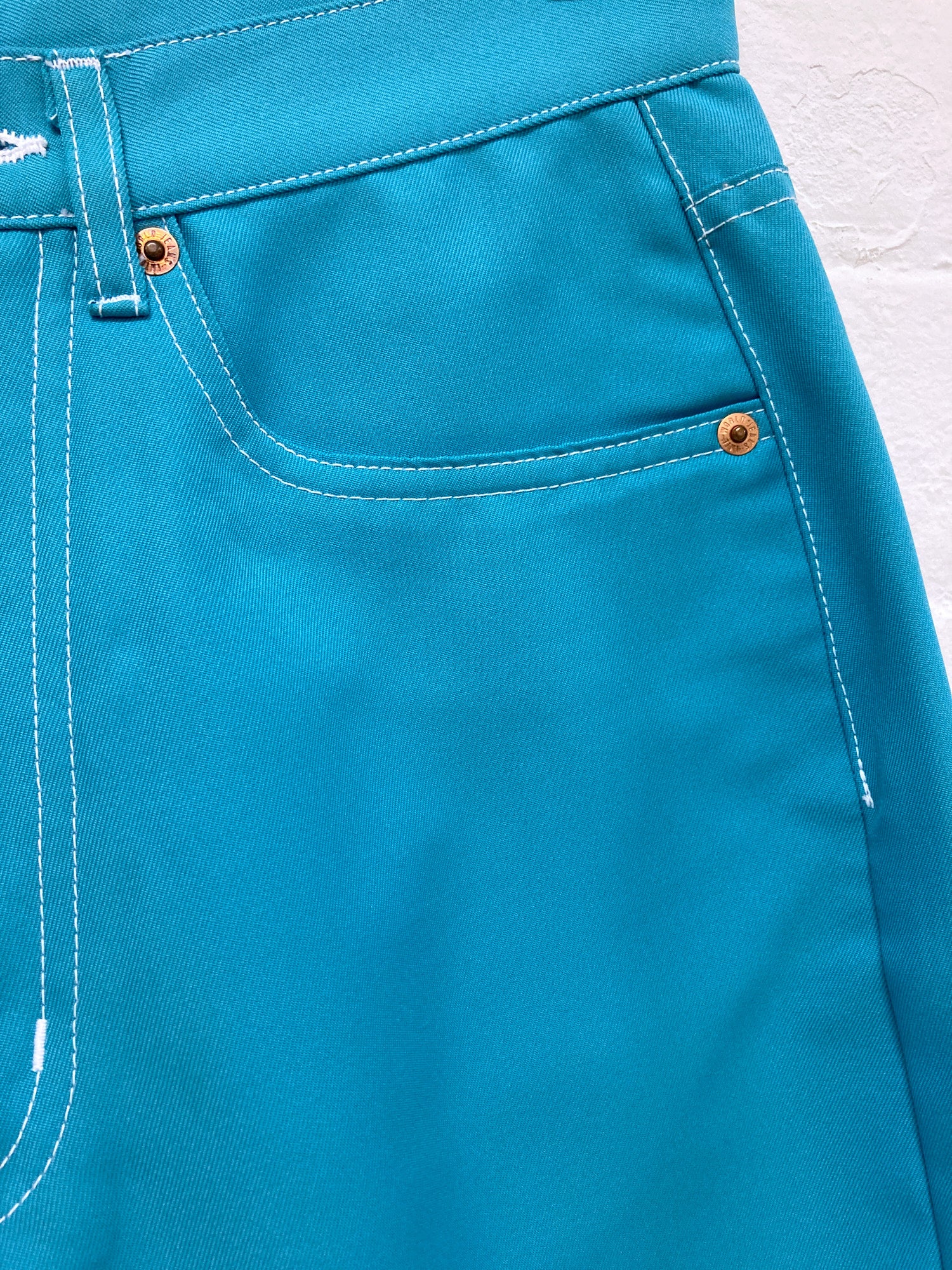 Comme des Garcons SS1996 turquoise blue polyester extra long jean trousers - M