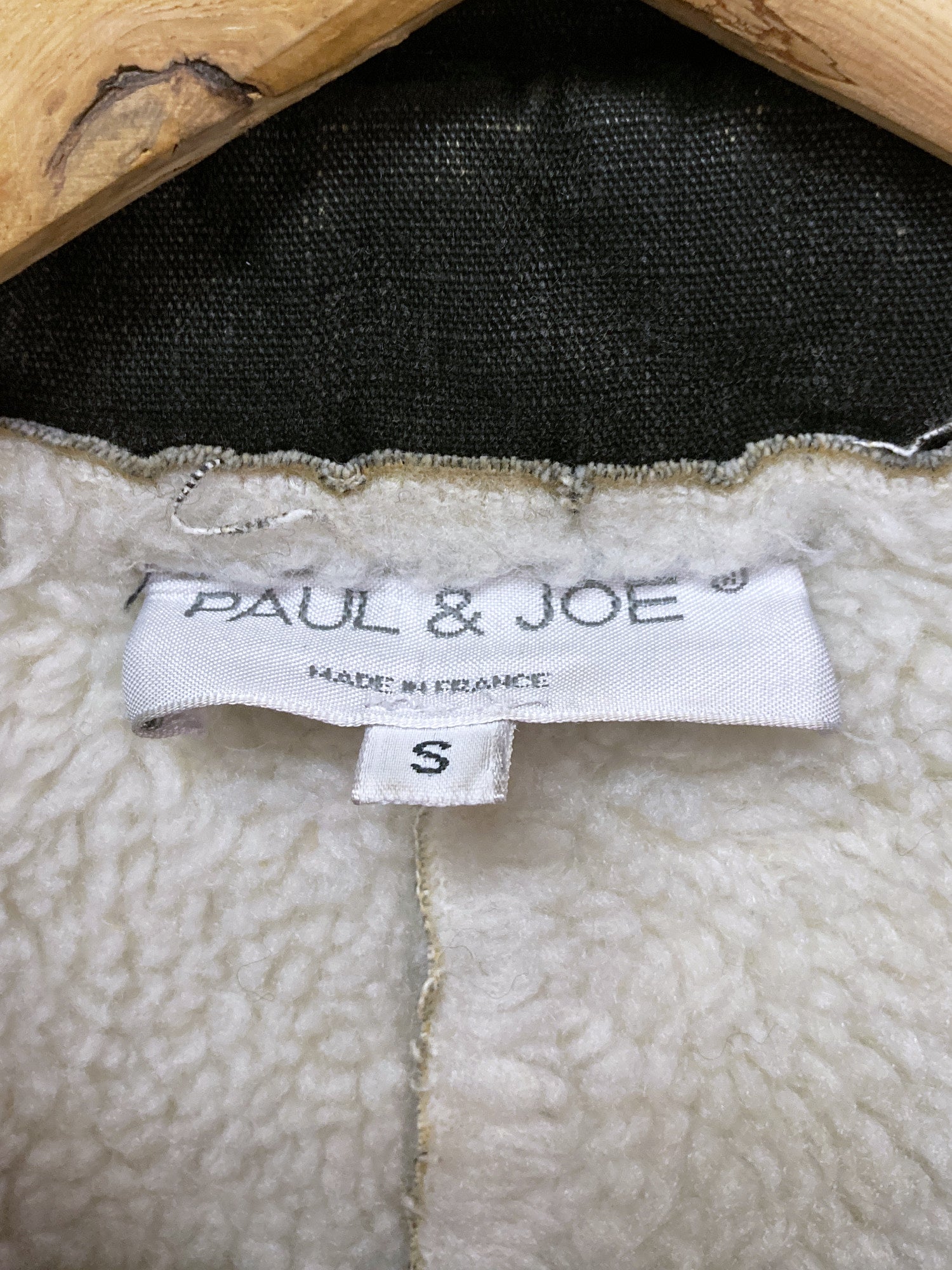 Paul and Joe grey padded canvas coat with exposed fleece lining - S
