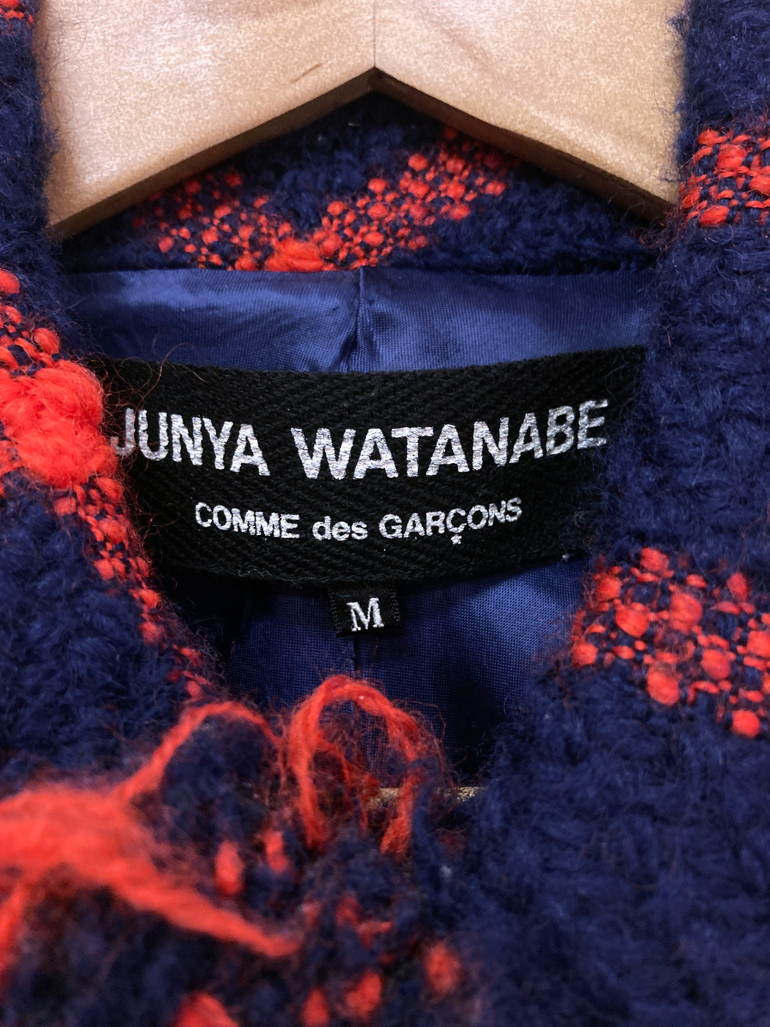 Junya Watanabe Comme des Garcons AW2001 navy red diagonal check wool coat - M S