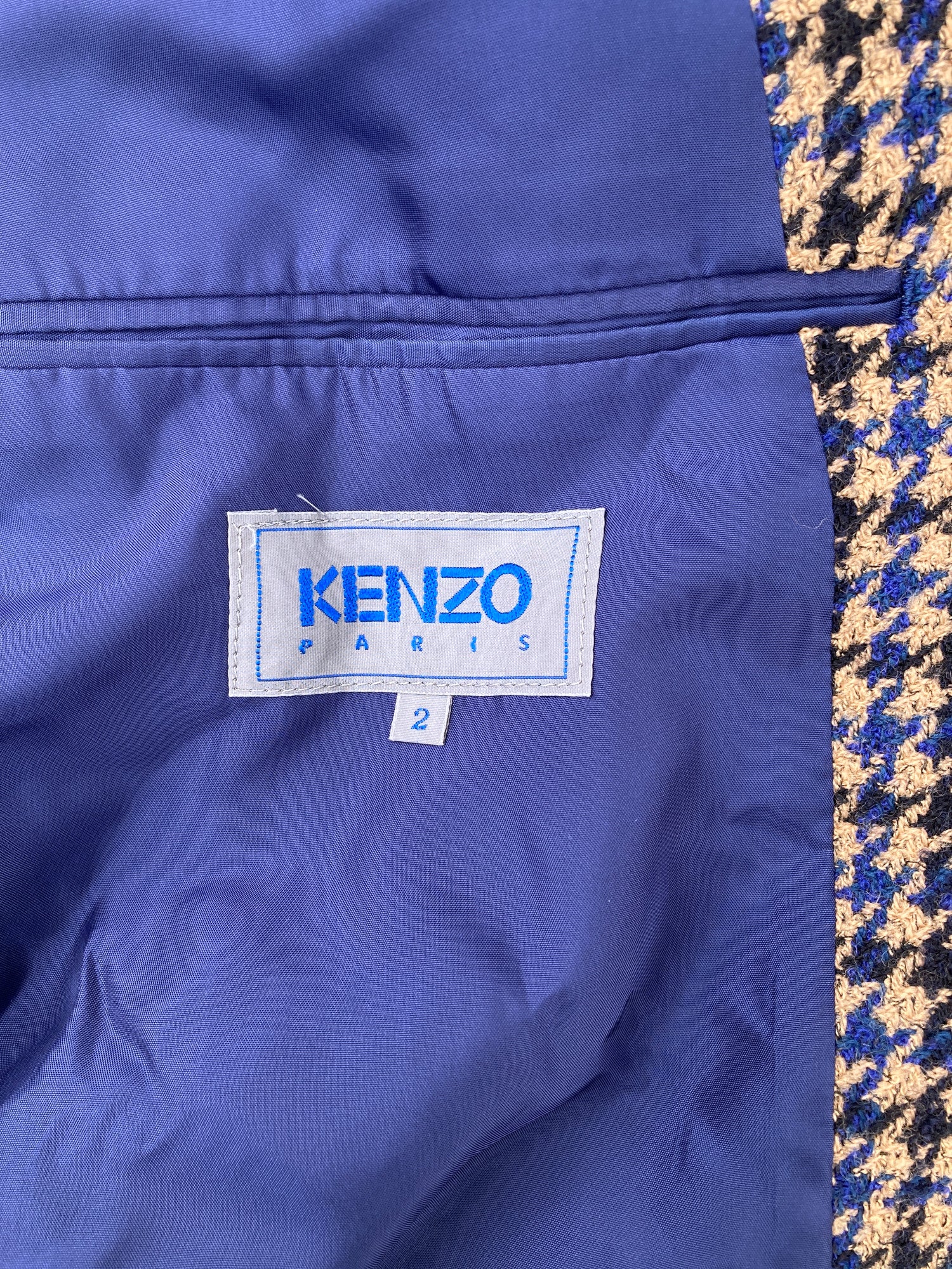 Kenzo Paris 1980s brown blue black houndstooth two button blazer - size M S