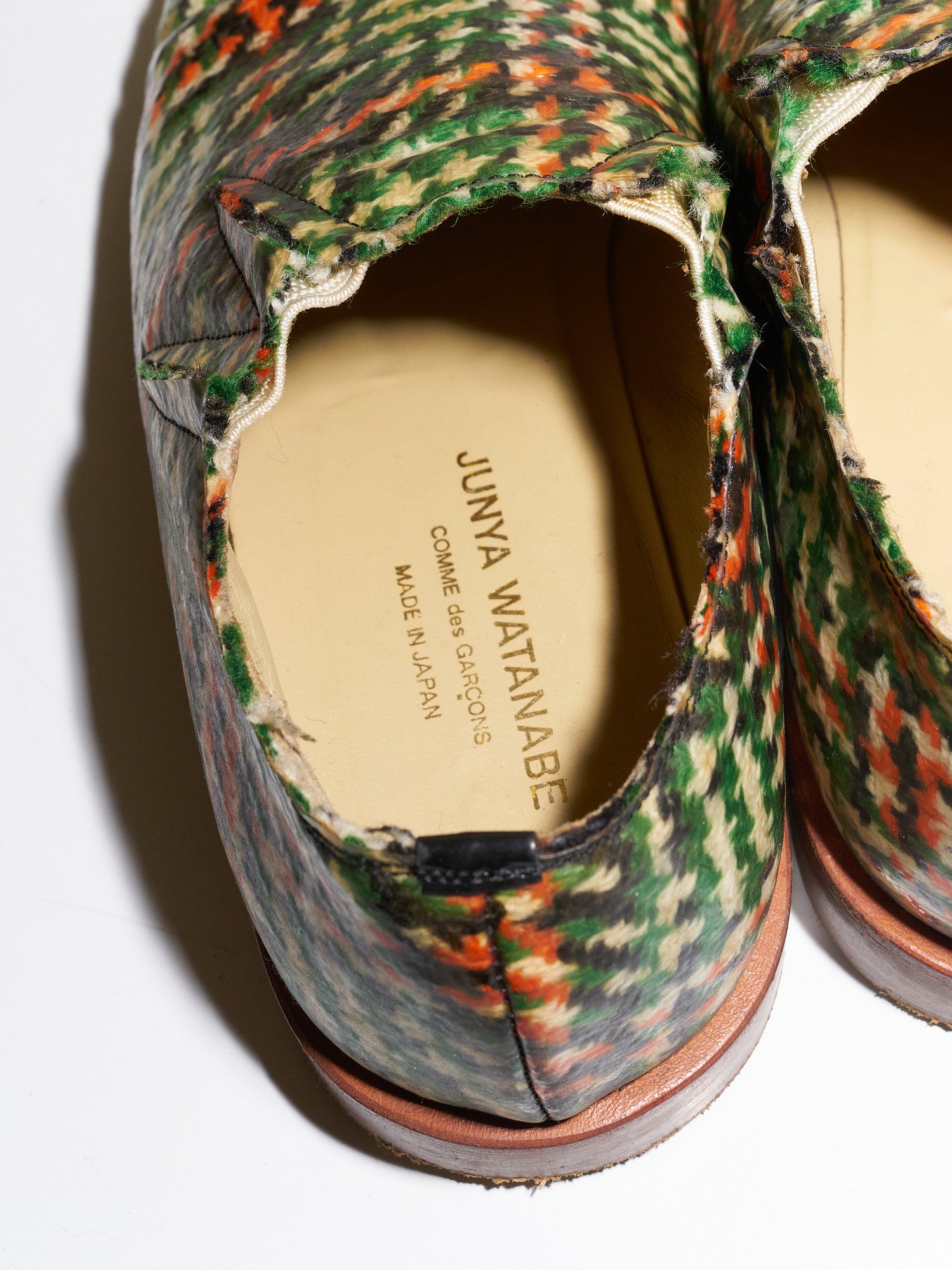 Junya Watanabe AW2001 green orange tweed plastic covered