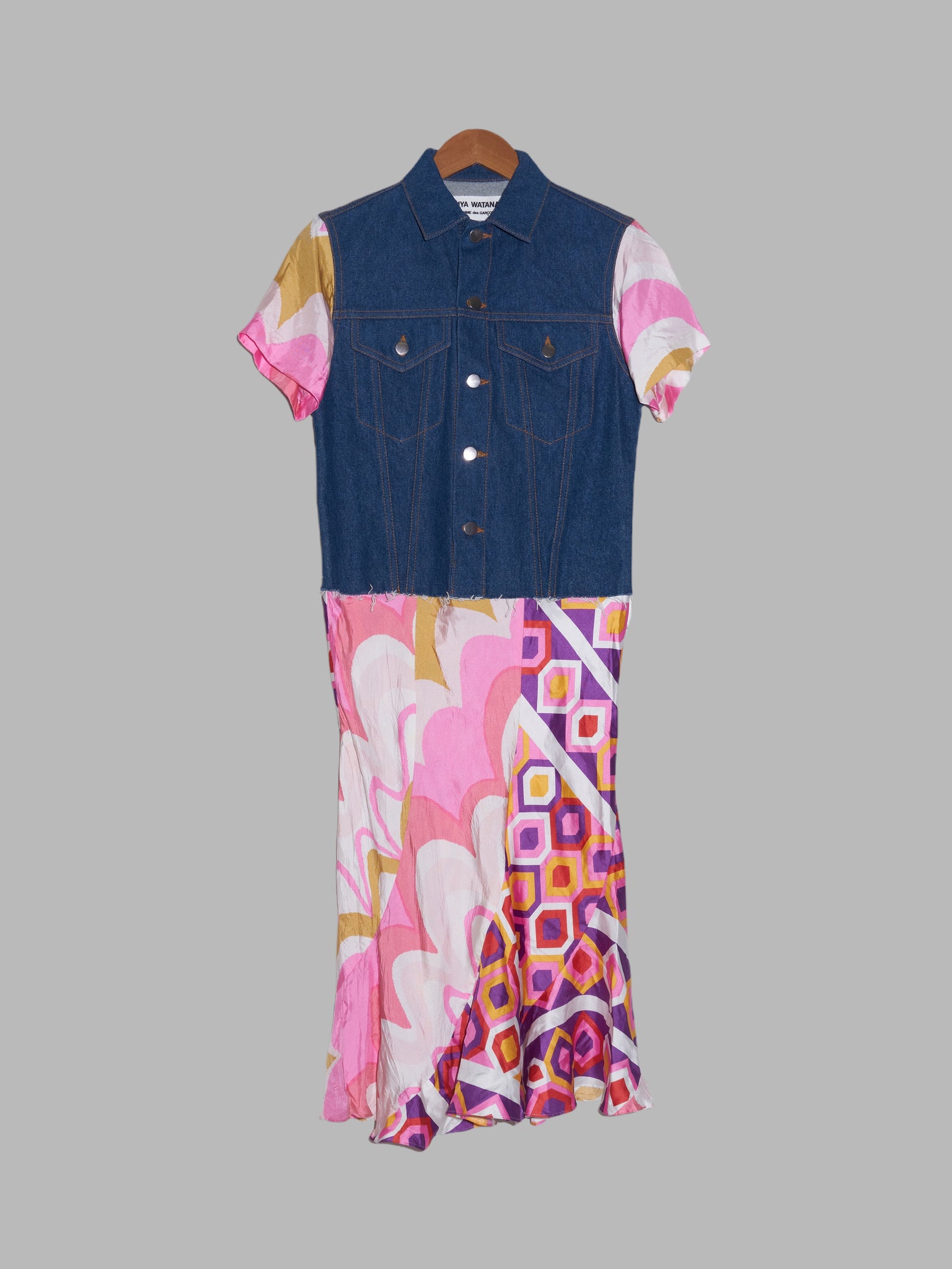 Junya Watanabe SS2001 denim vest dress with patterned silk skirt