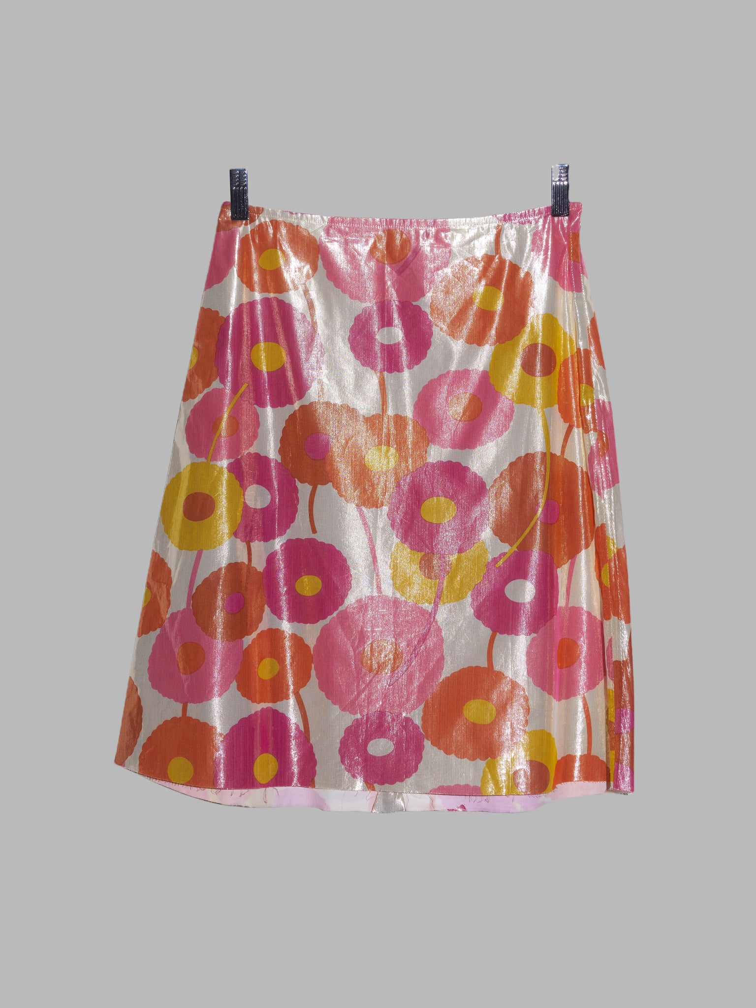 Junya Watanabe SS2000 glittery pink orange white floral waterproof skirt