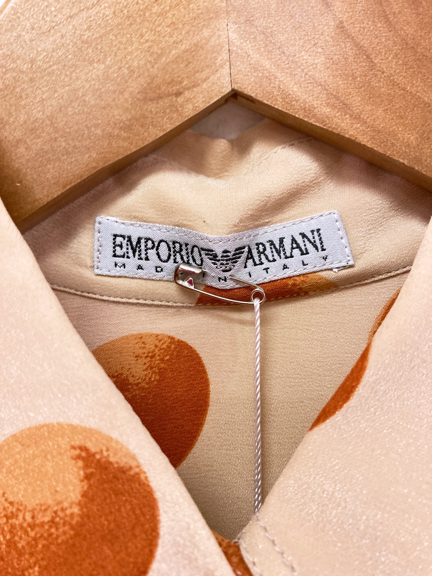 Emporio Armani 1990s beige silk acetate shirt with orange or spot print - 40