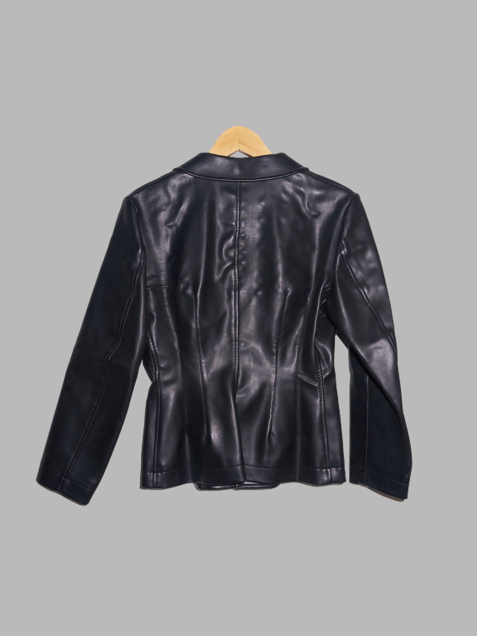 Tricot Comme des Garcons AW1991 black darted waist vinyl leather jacket - S M