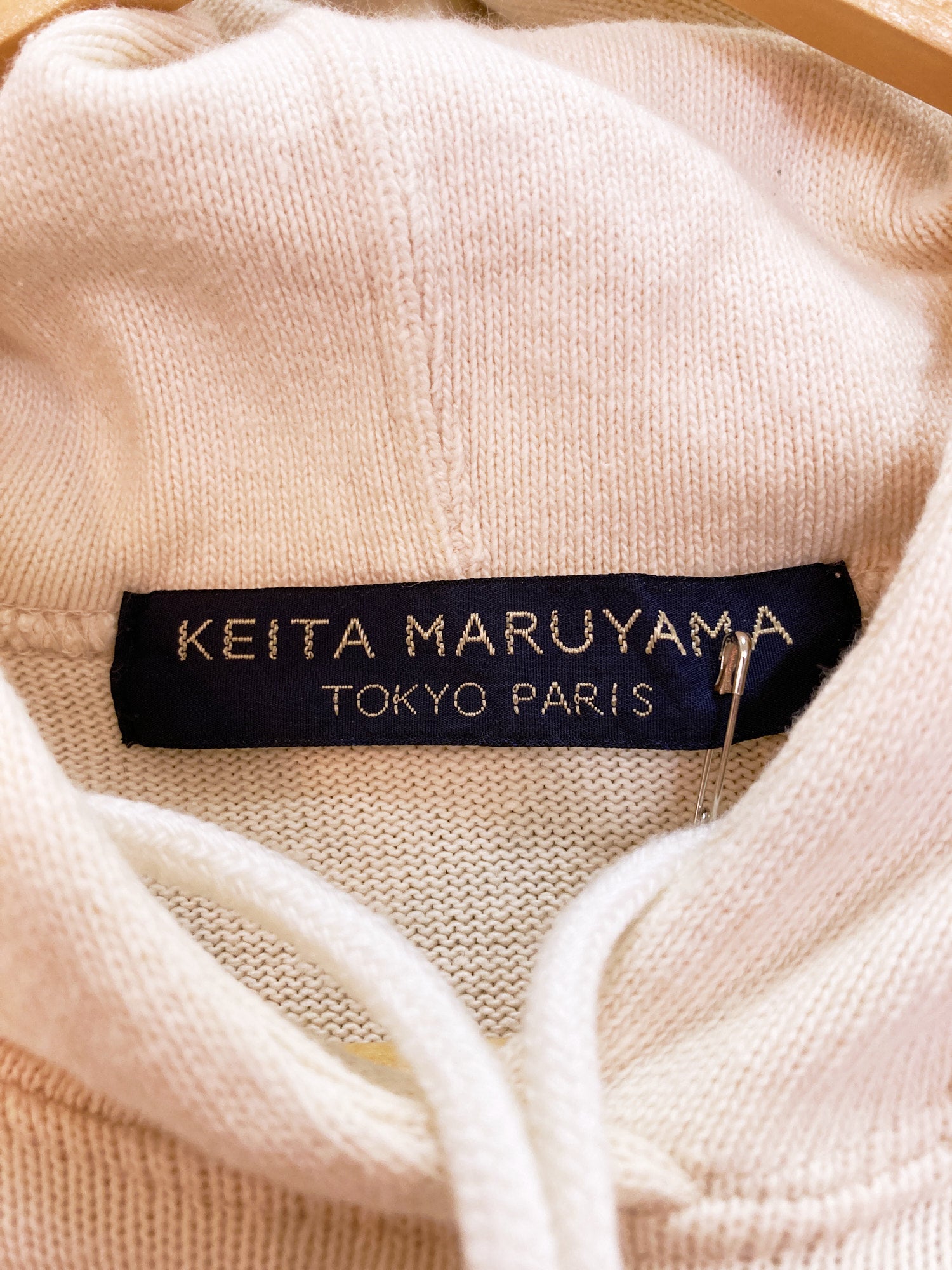 Keita Maruyama beige cotton full length hoodie dress with bowling pin motif - M