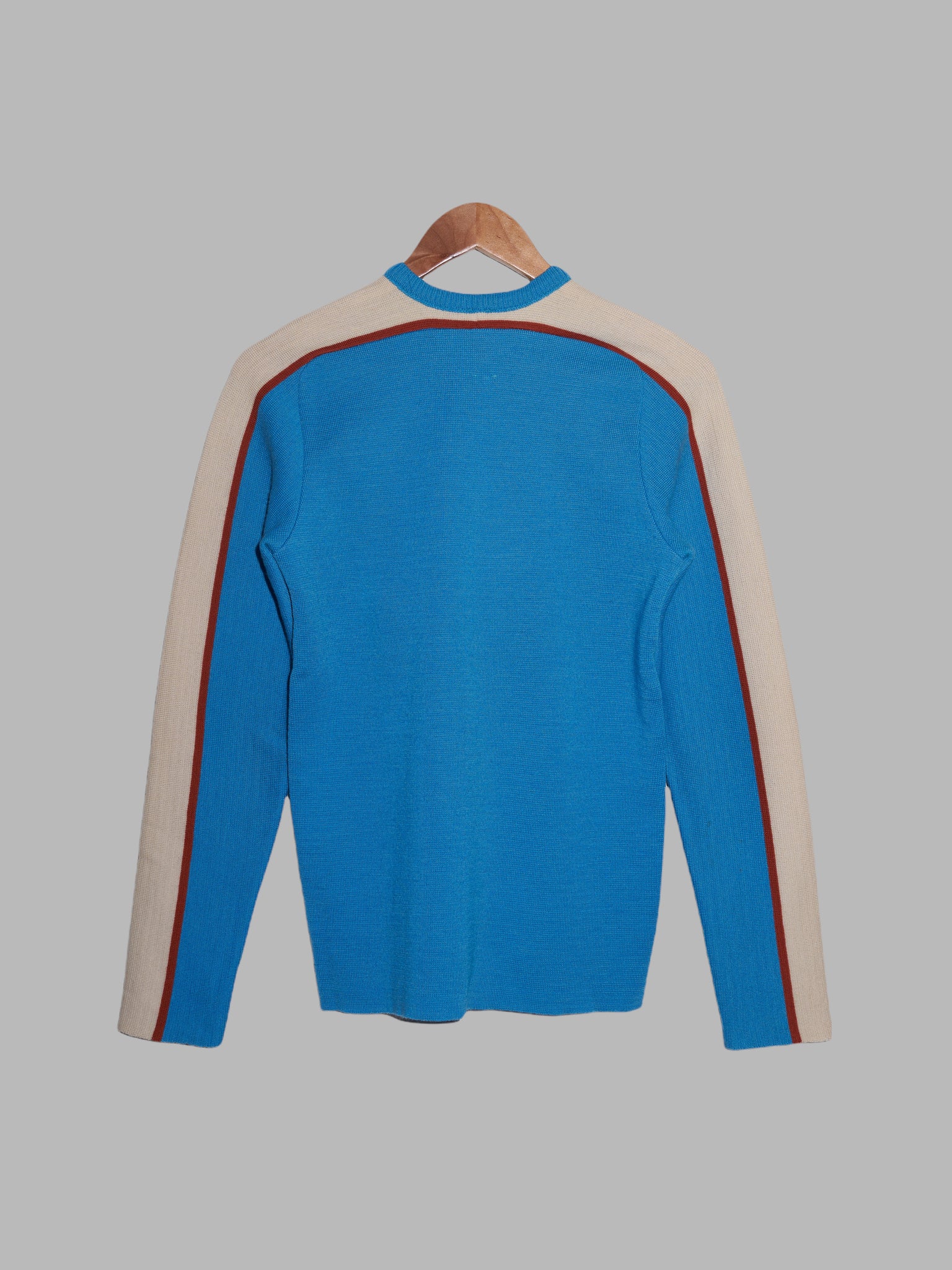 Christophe Lemaire 1990s blue wool v neck jumper with contrast sleeve - 1 XS
