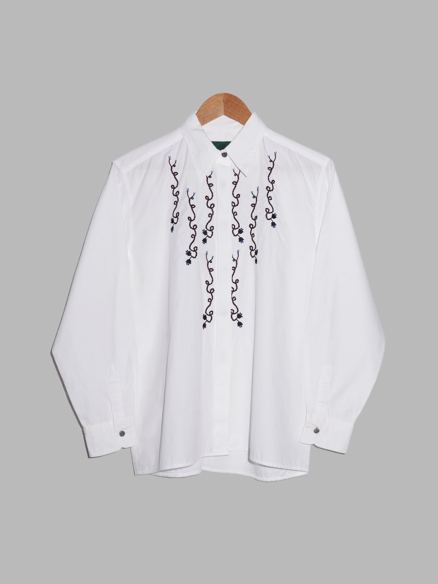 Jean Paul Gaultier Junior 1980s white cotton shirt with embroidered power cords