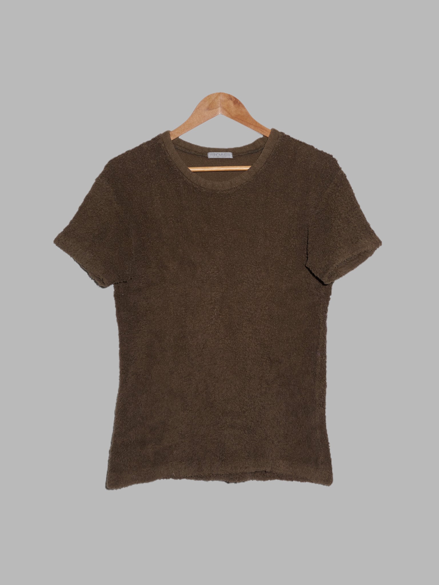 Homme Comme des Garcons mid 1980s brown towelling t-shirt - approx mens XS S