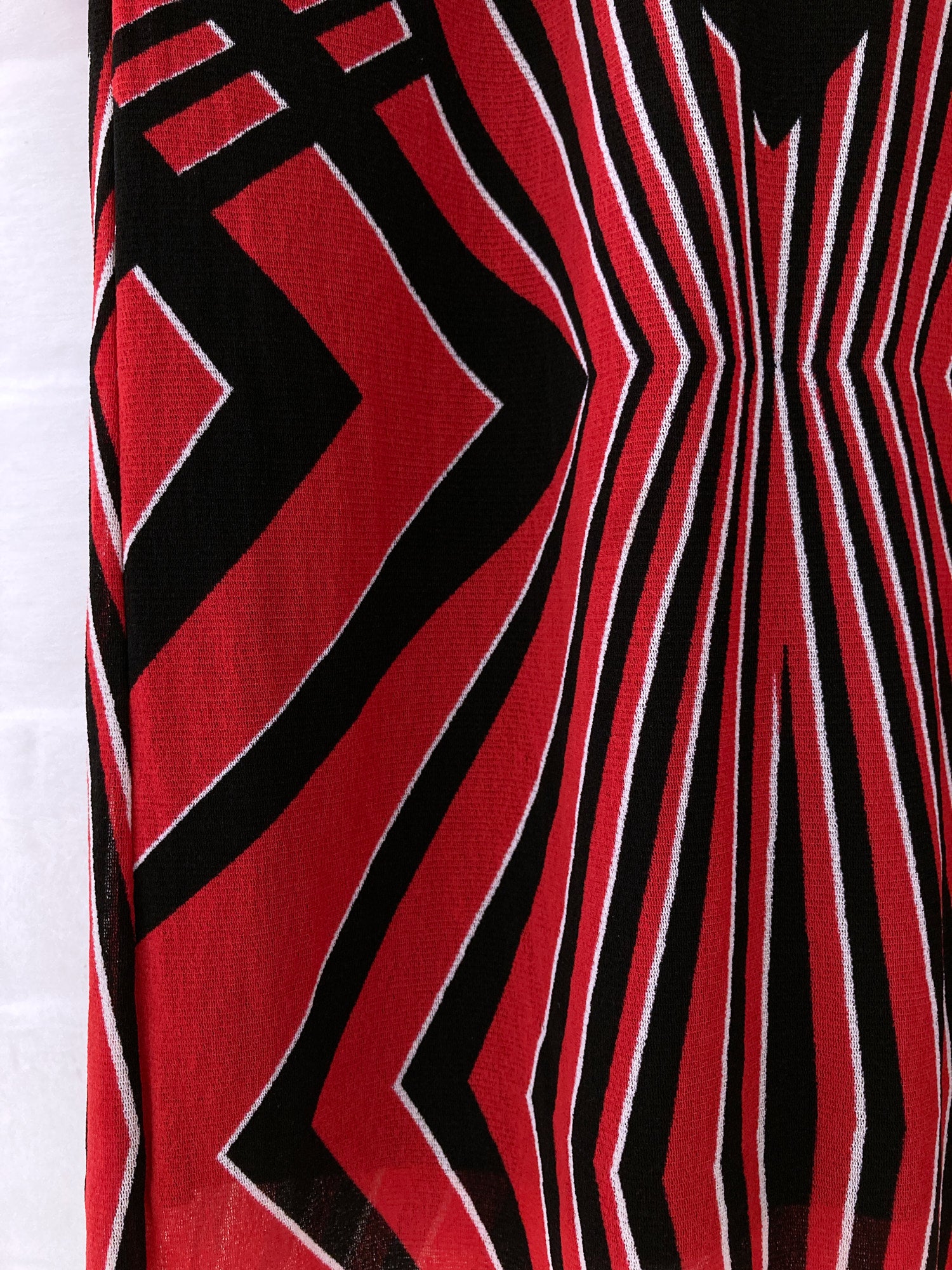 Vivienne Tam black red nylon mesh geometric pattern long sleeve dress