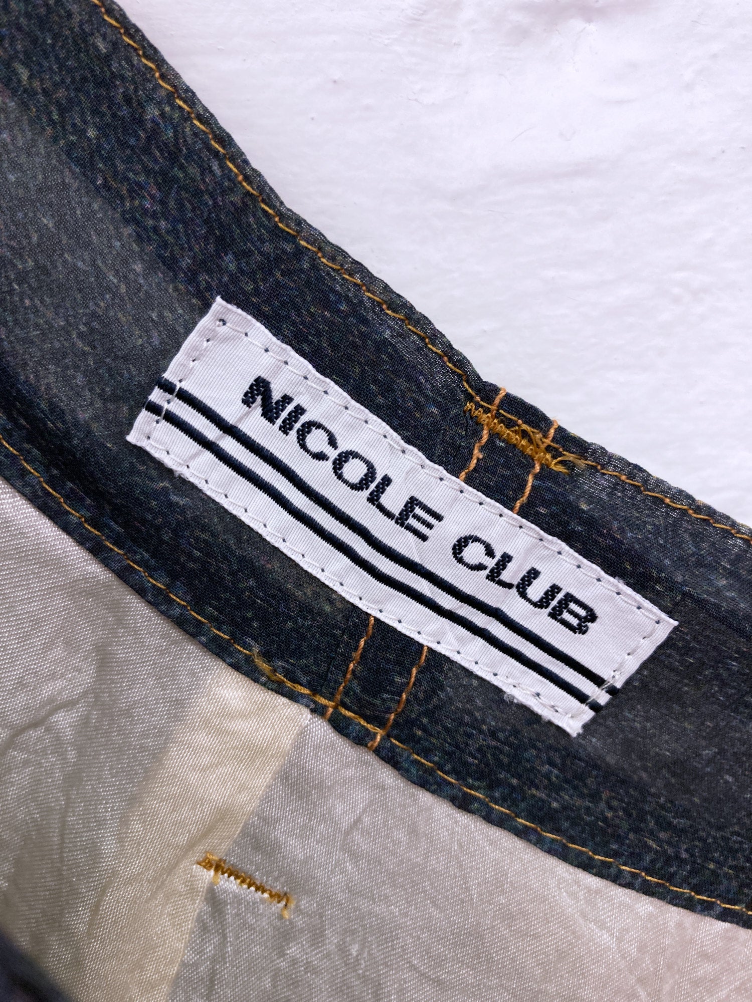 Nicole Club grey blue polyester denim jeans print wide leg trousers