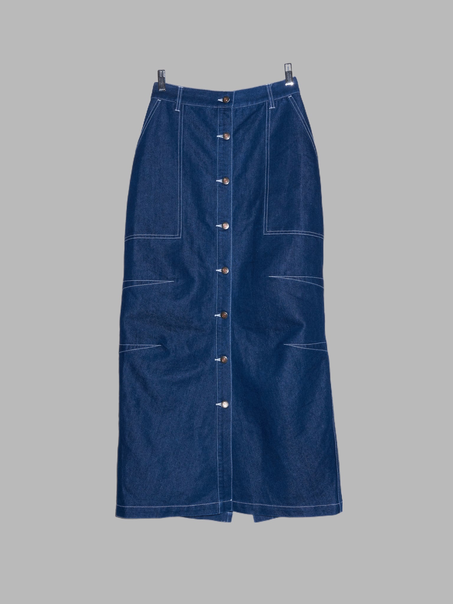 Dexter Wong 1990s topstitched indigo denim carpenter-style maxi skirt - S