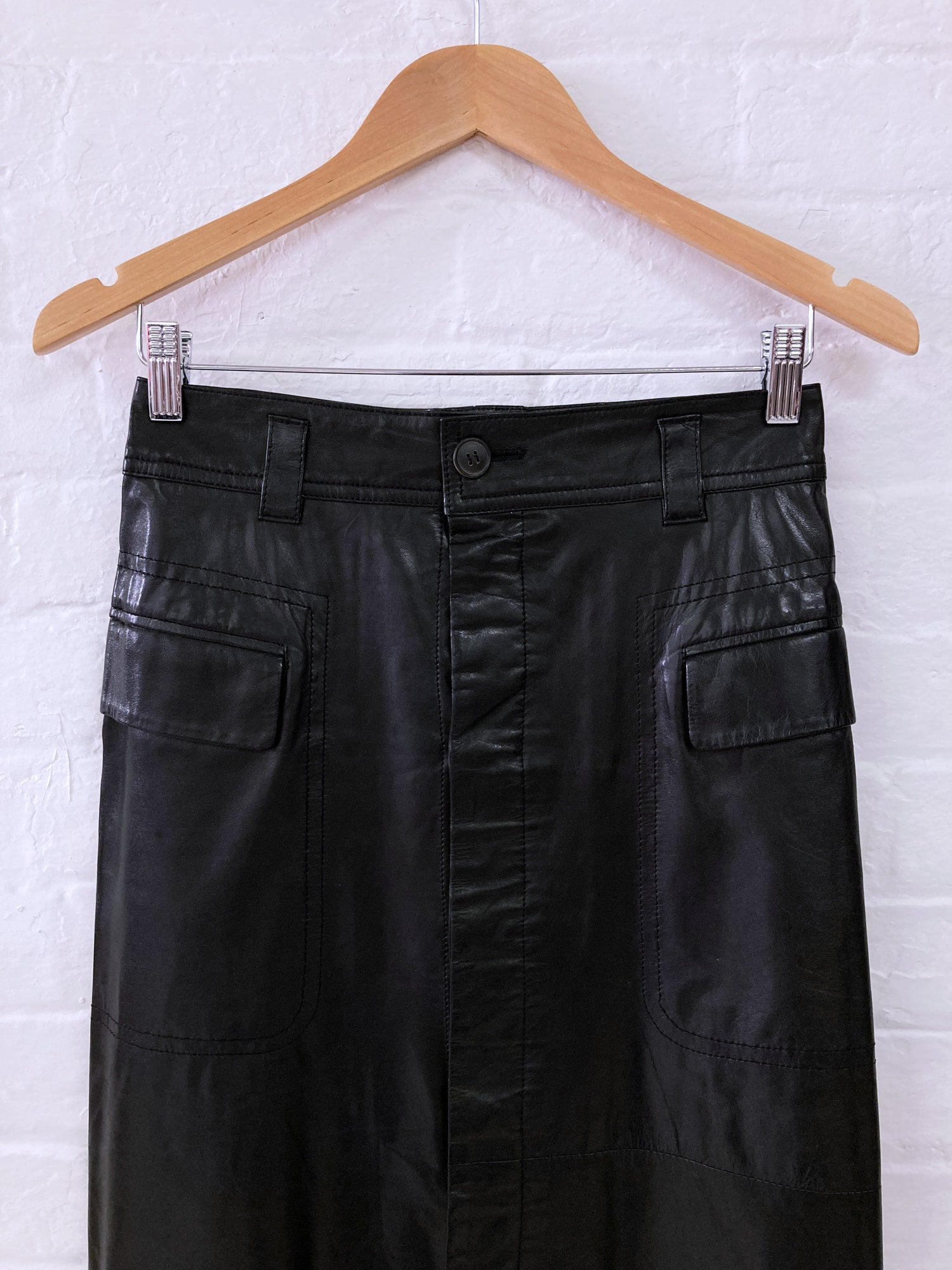 Tricot Comme des Garcons 1994 black leather cargo pocket maxi skirt - S
