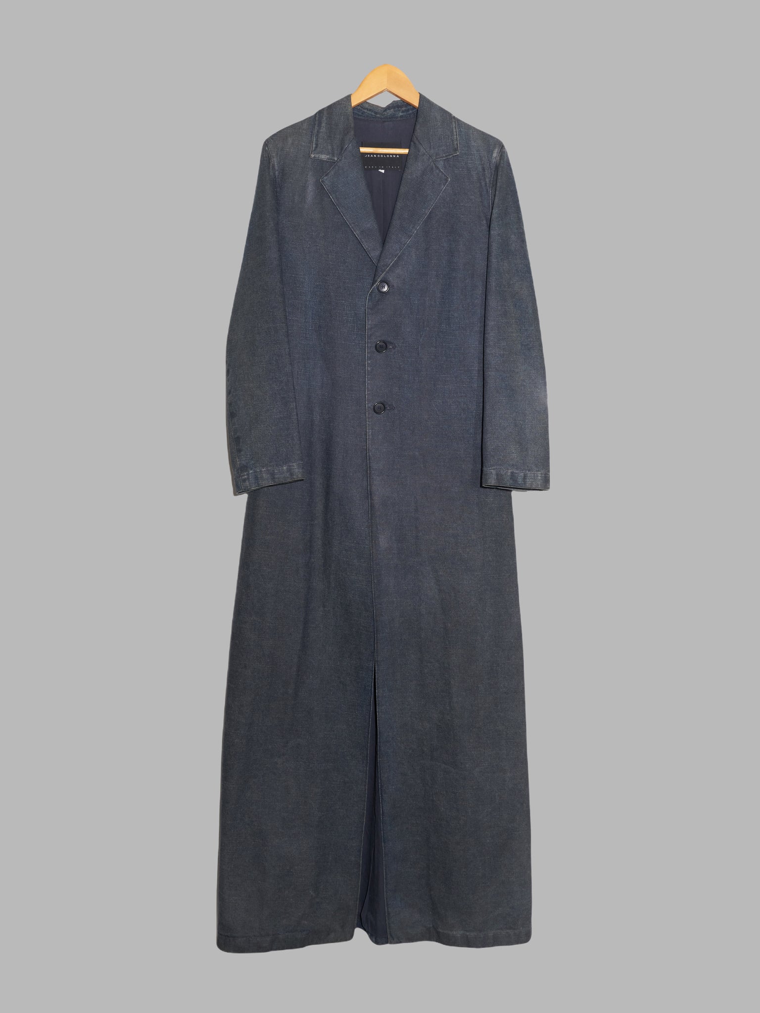 Jean Colonna grey coated cotton full length denim coat - size 42