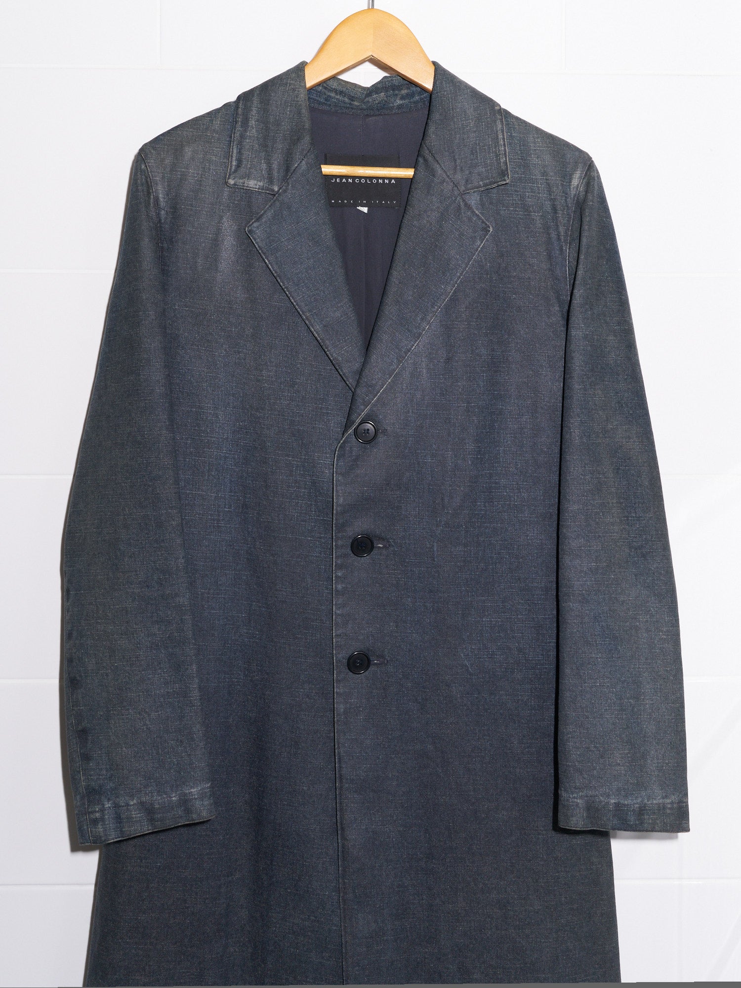 Jean Colonna grey coated cotton full length denim coat - size 42