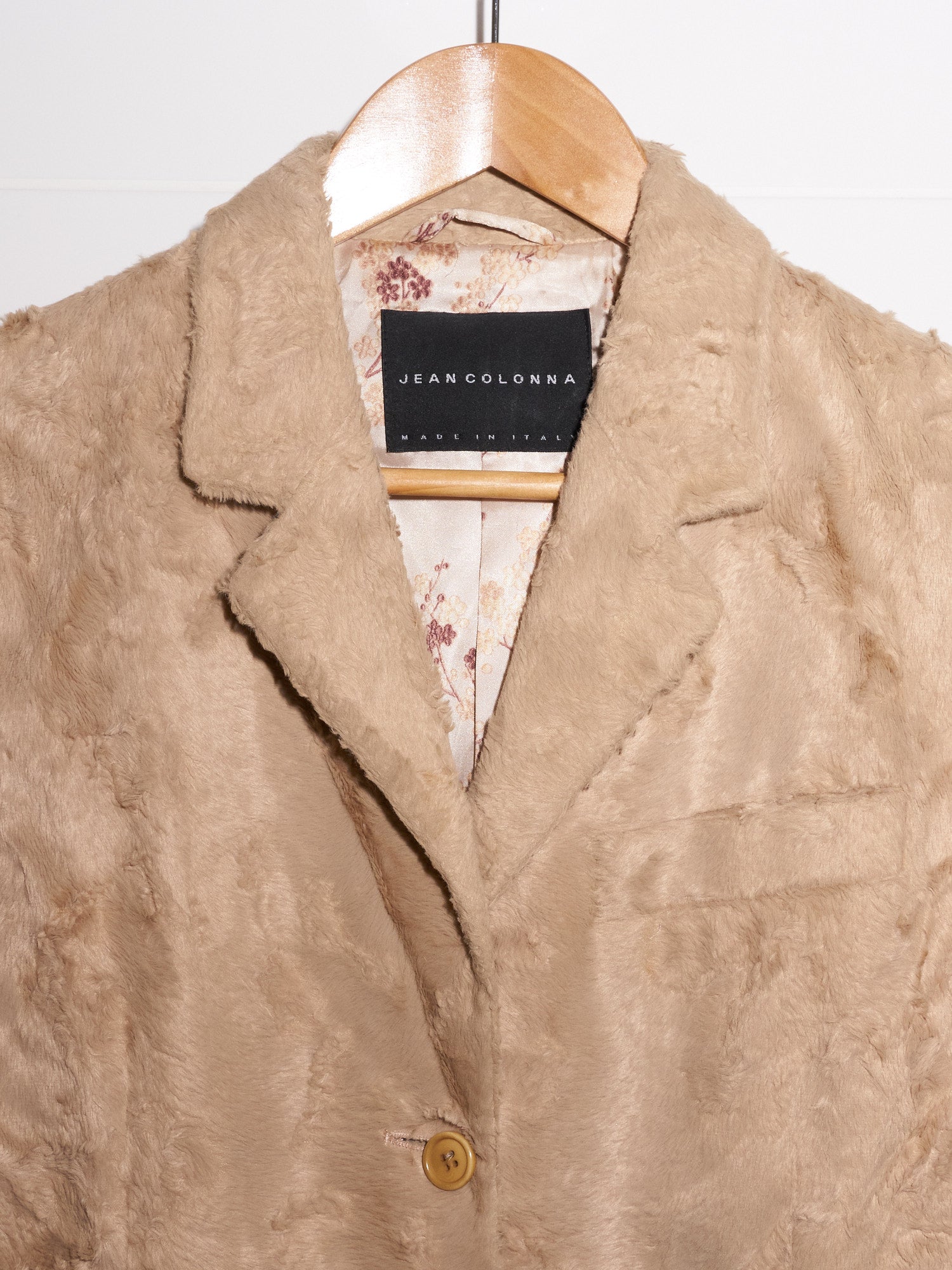 Jean Colonna AW1998 beige faux fur coat with floral print lining - sz 40