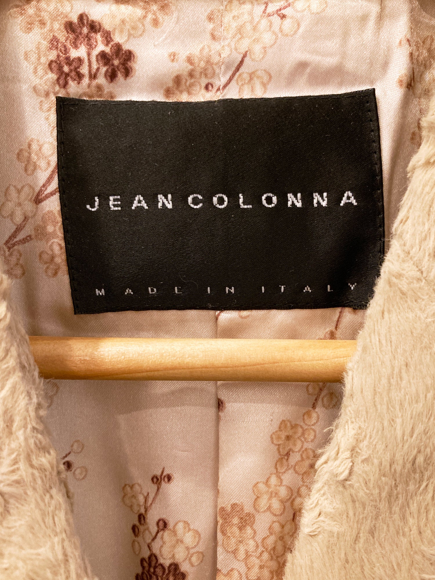Jean Colonna AW1998 beige faux fur coat with floral print lining - sz 40