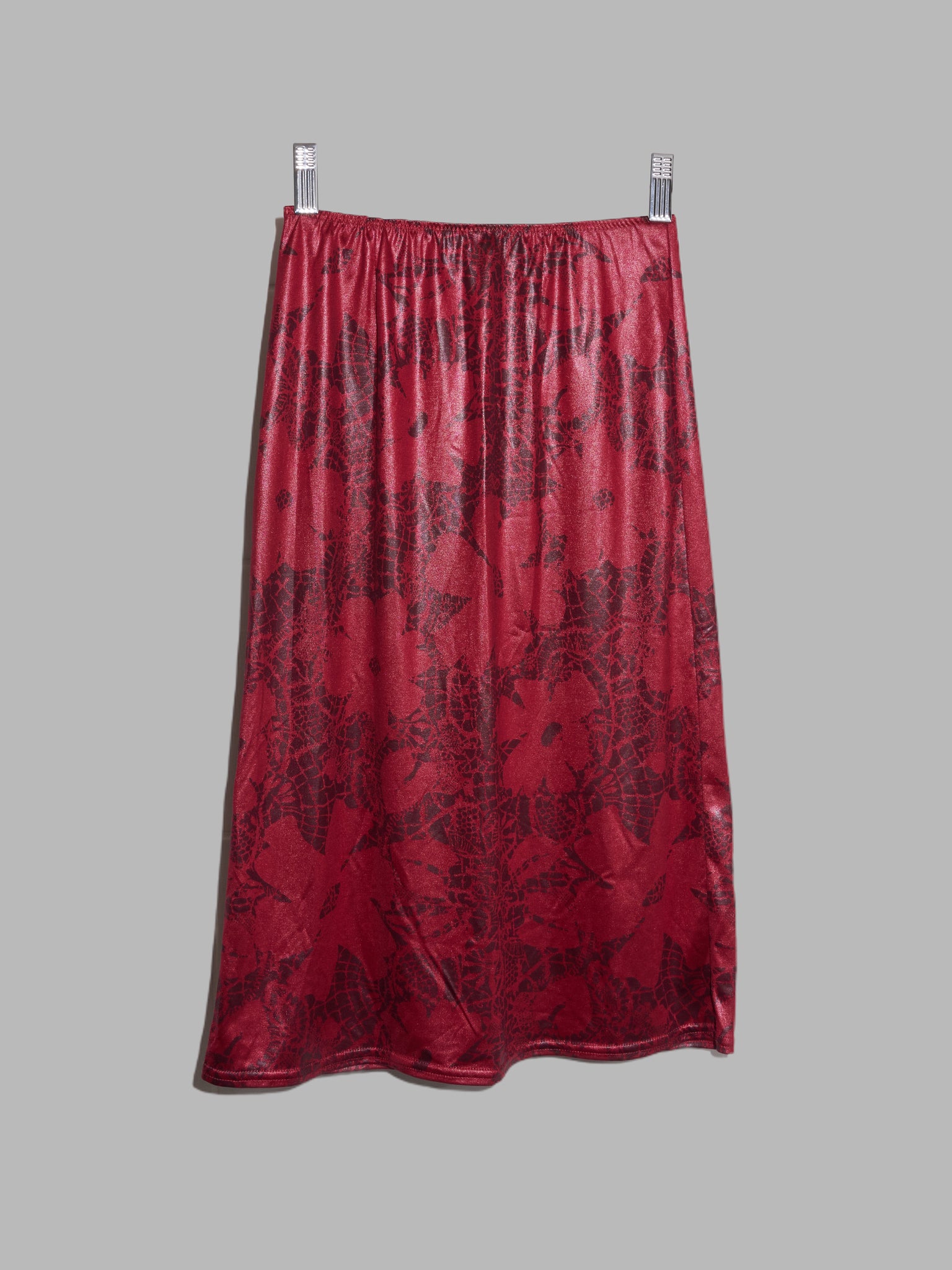 Jean Colonna sheeny red floral print elastic waist skirt - size 40